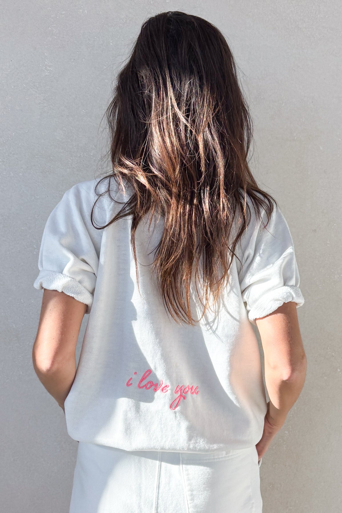 ILY Short Sleeve Sweatshirt - White & Hot Pink XS