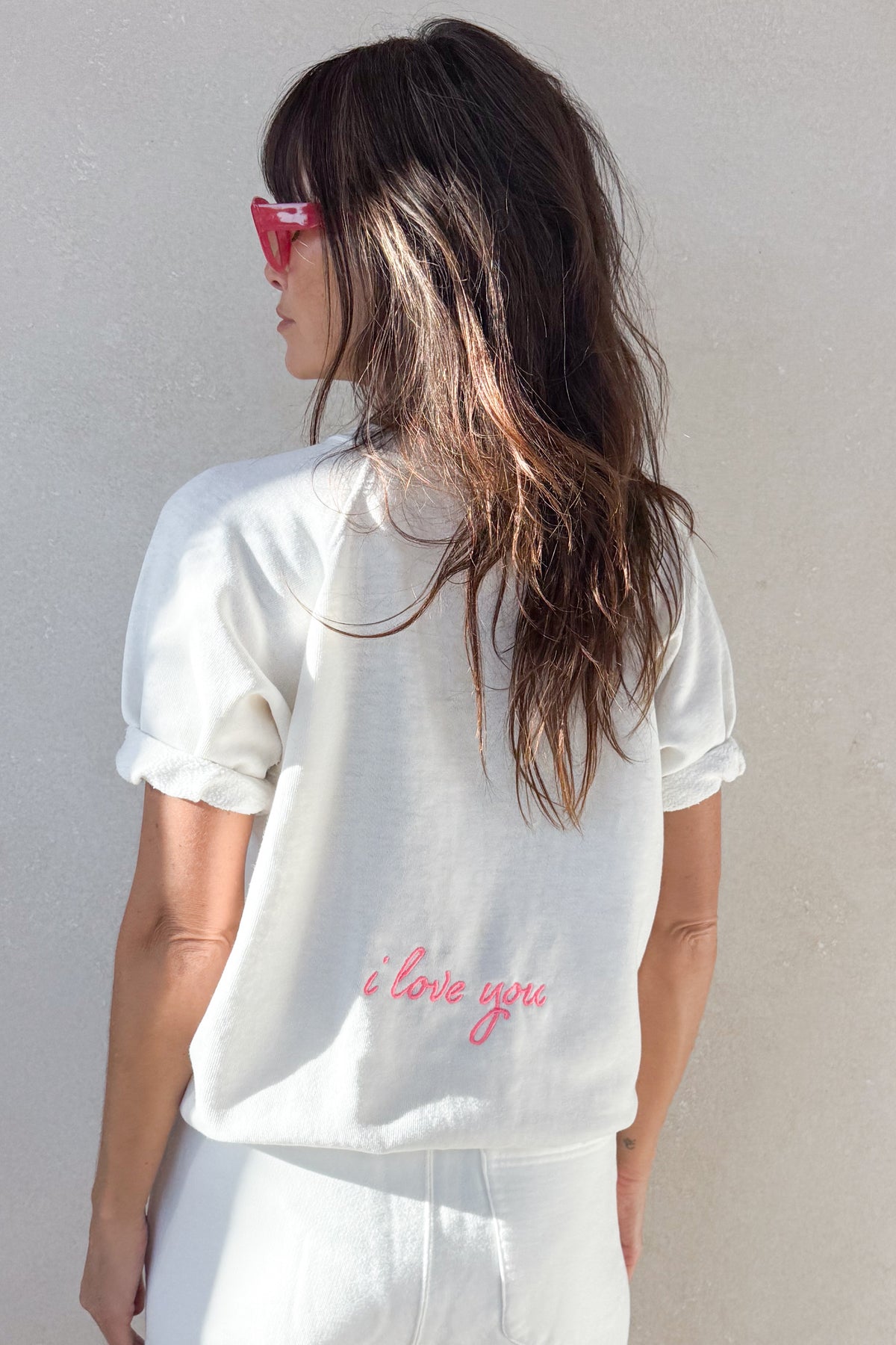 ILY Short Sleeve Sweatshirt - White & Hot Pink XS