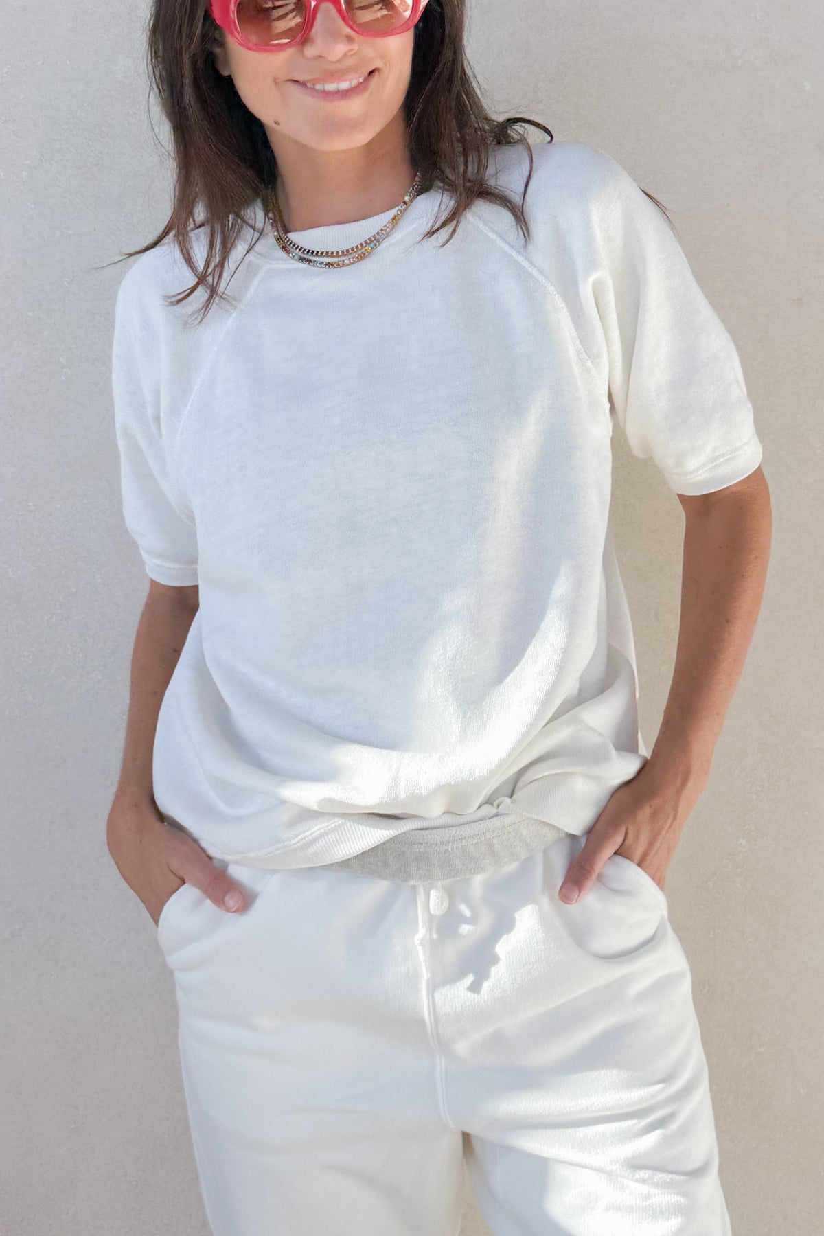 ILY Short Sleeve Sweatshirt - White & Hot Pink XS