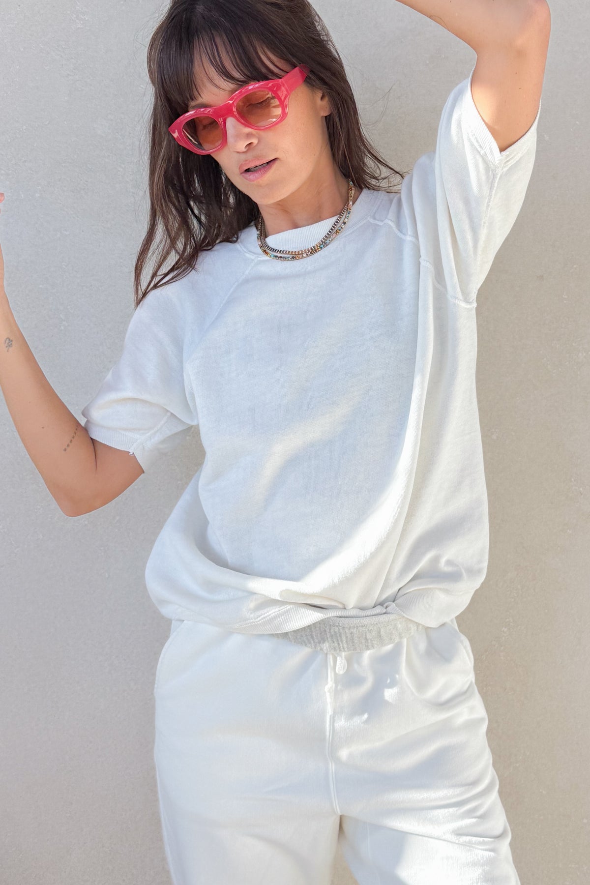 ILY Short Sleeve Sweatshirt - White & Hot Pink XS