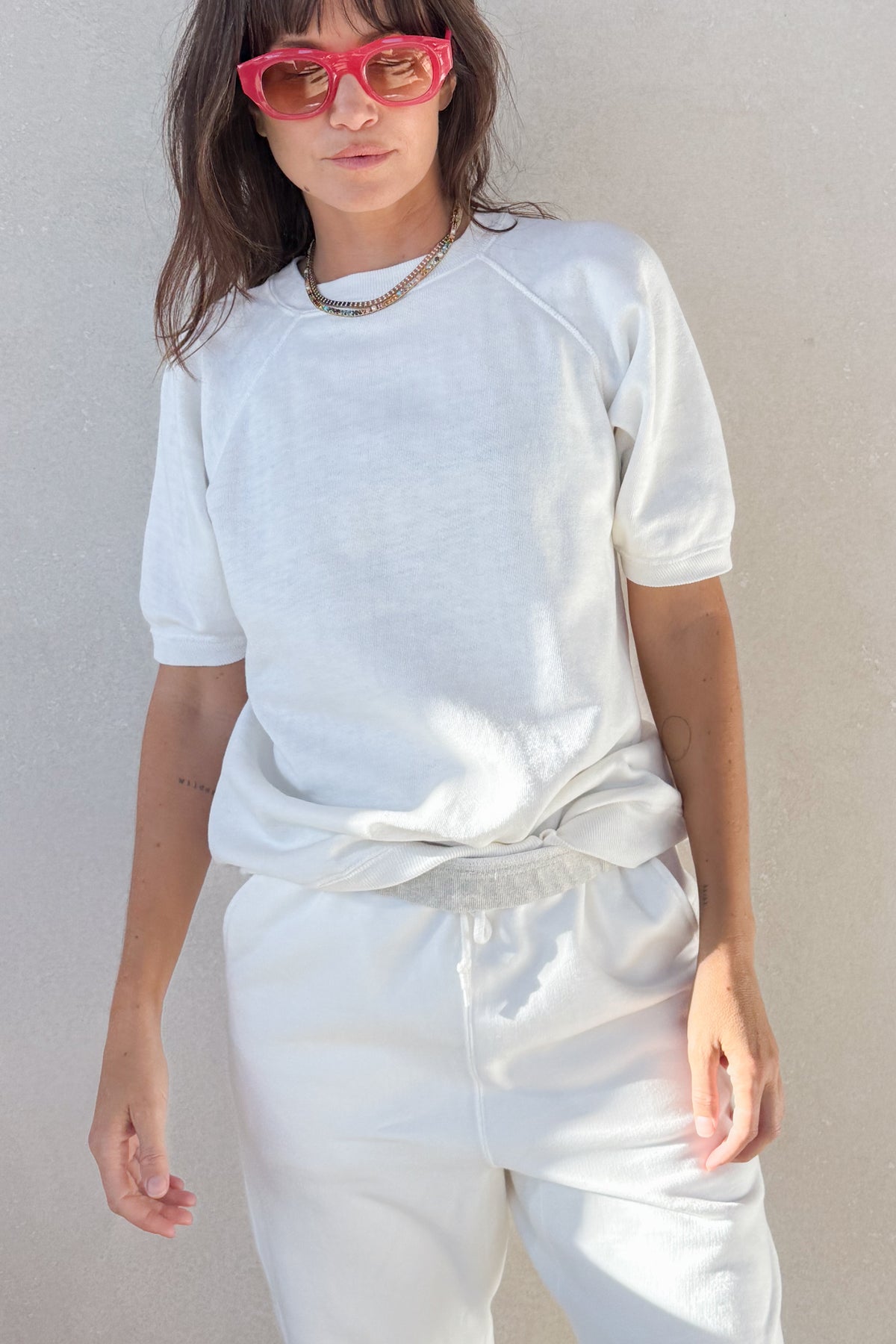 ILY Short Sleeve Sweatshirt - White & Hot Pink XS