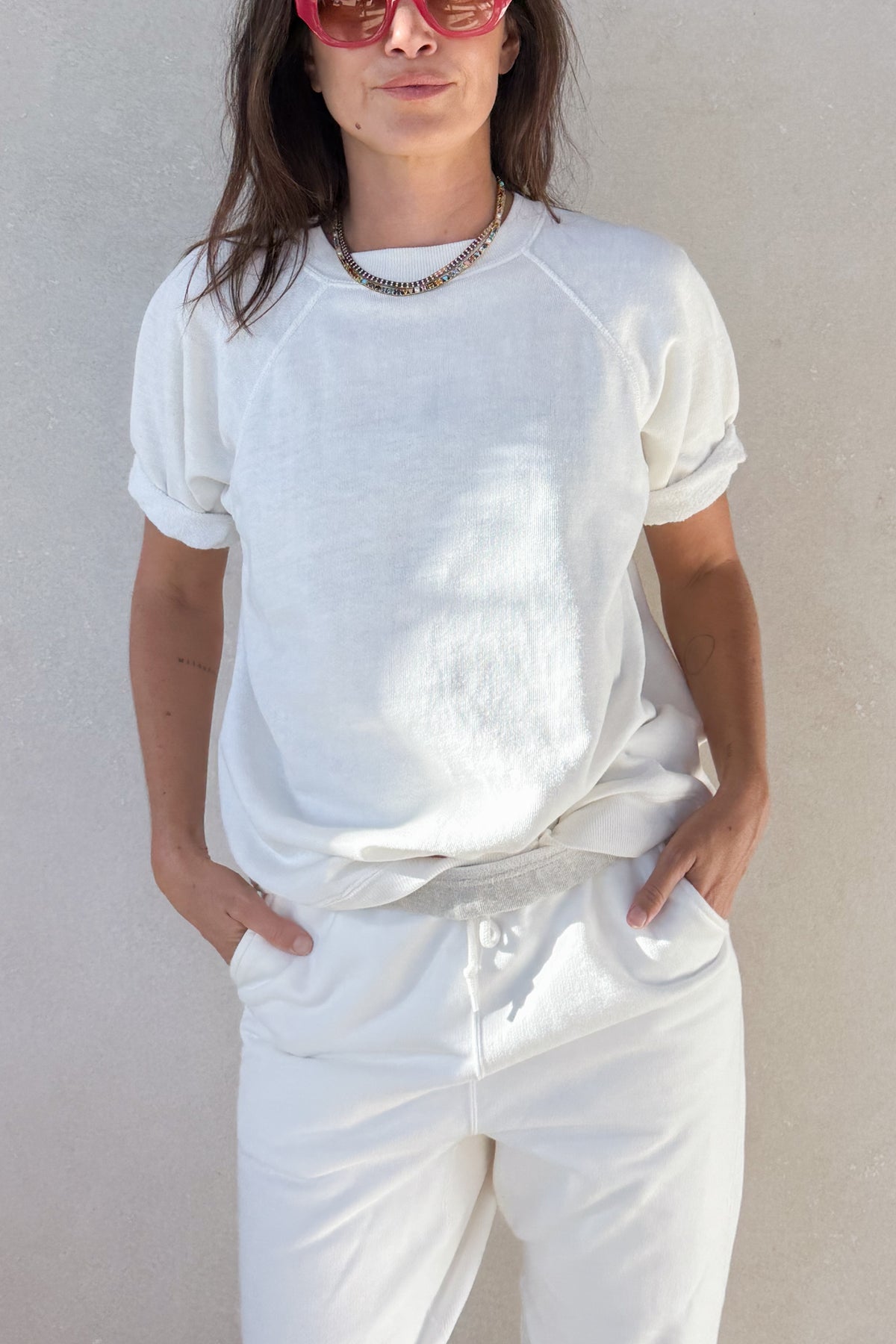 ILY Short Sleeve Sweatshirt - White & Hot Pink XS