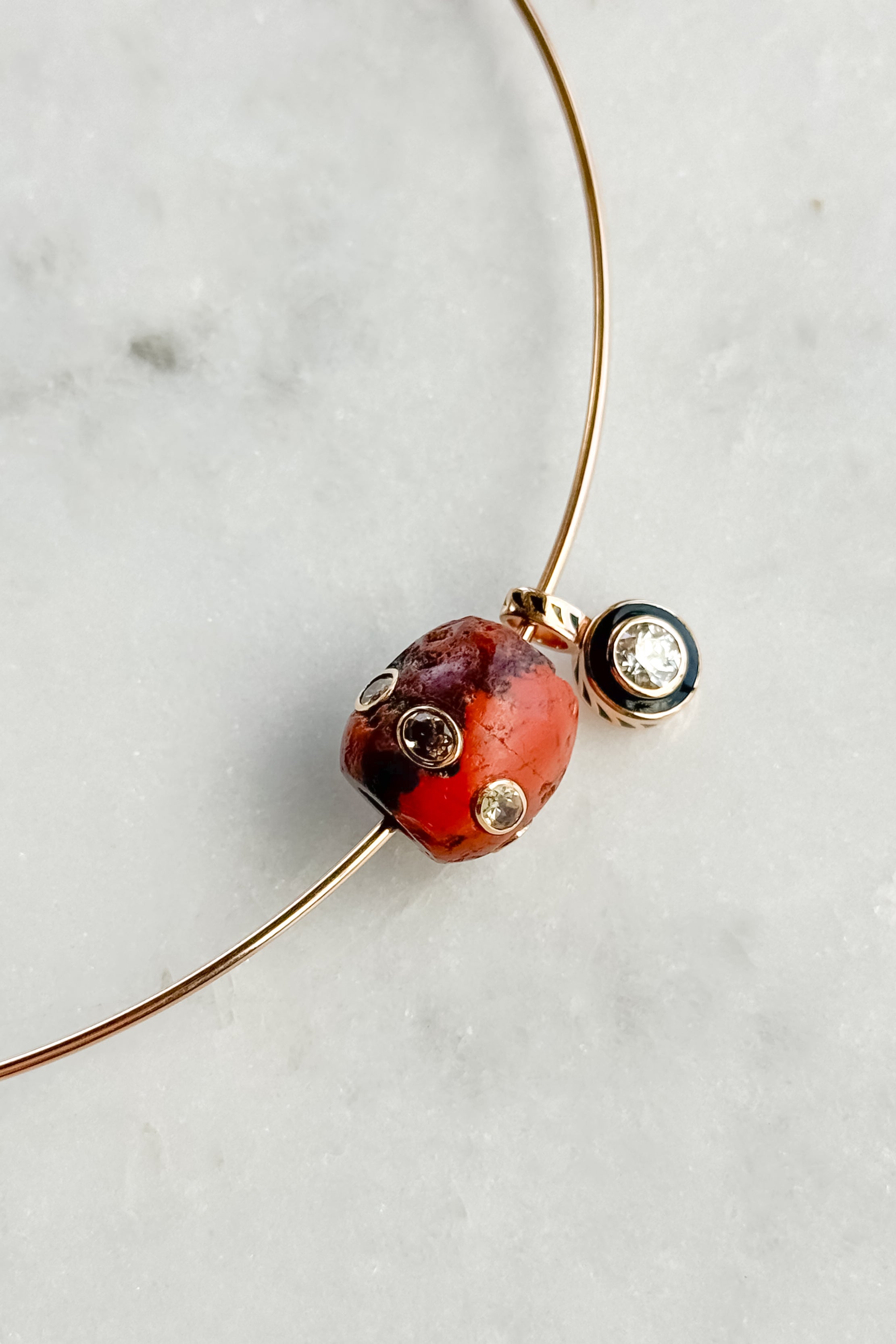 Round Agate Bead with Garnets