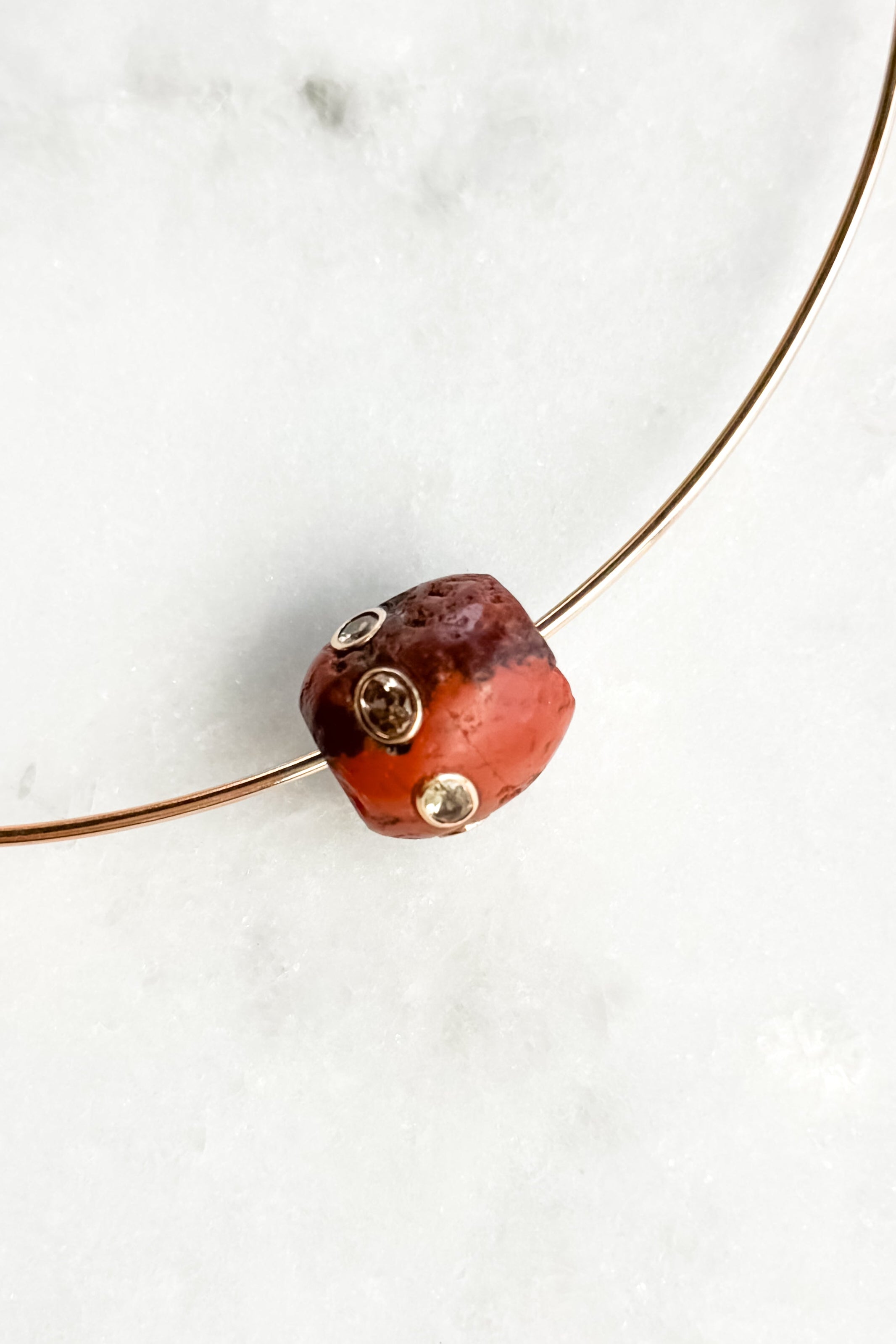 Round Agate Bead with Garnets