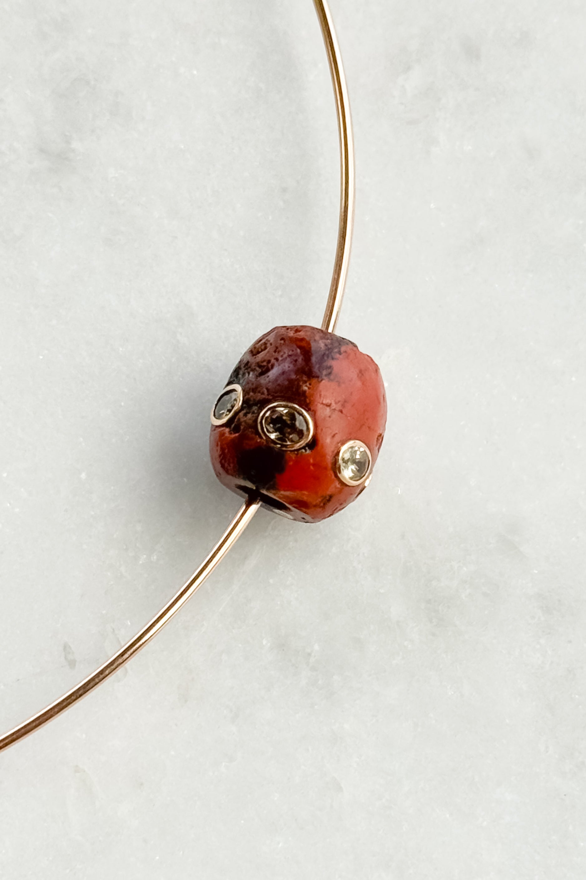 Round Agate Bead with Garnets