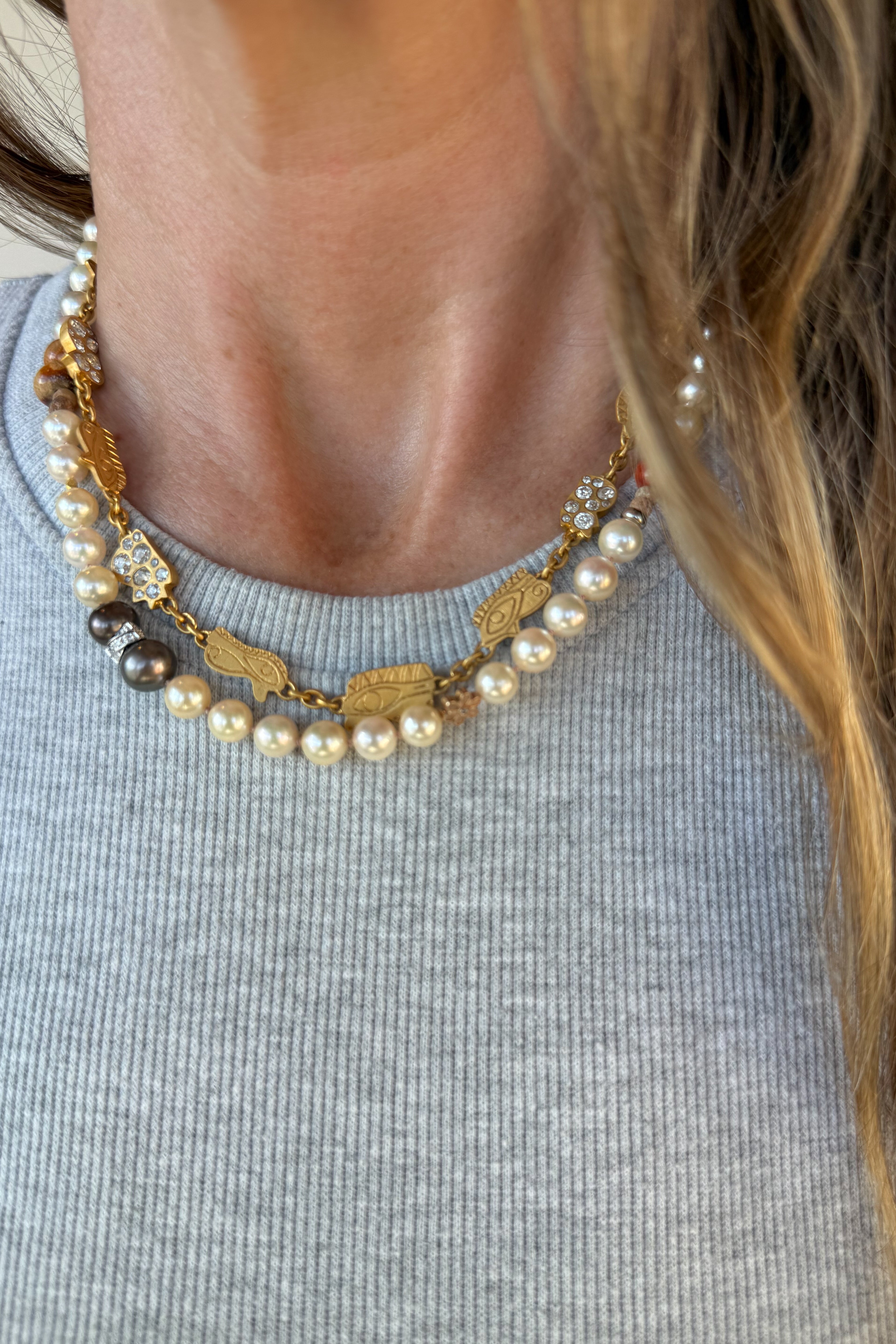 Akoya Coral Daisy Pearl Necklace