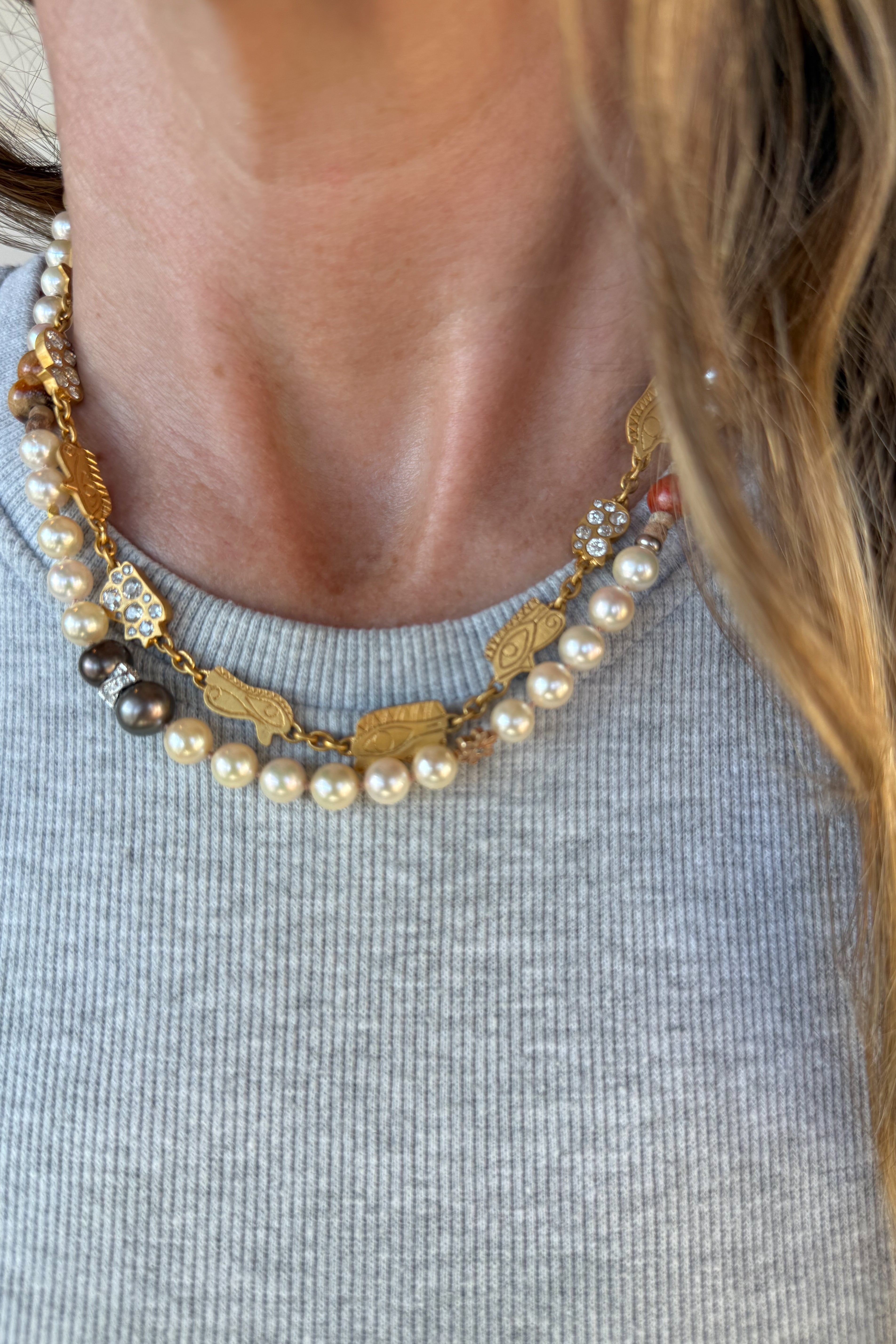 Akoya Coral Daisy Pearl Necklace