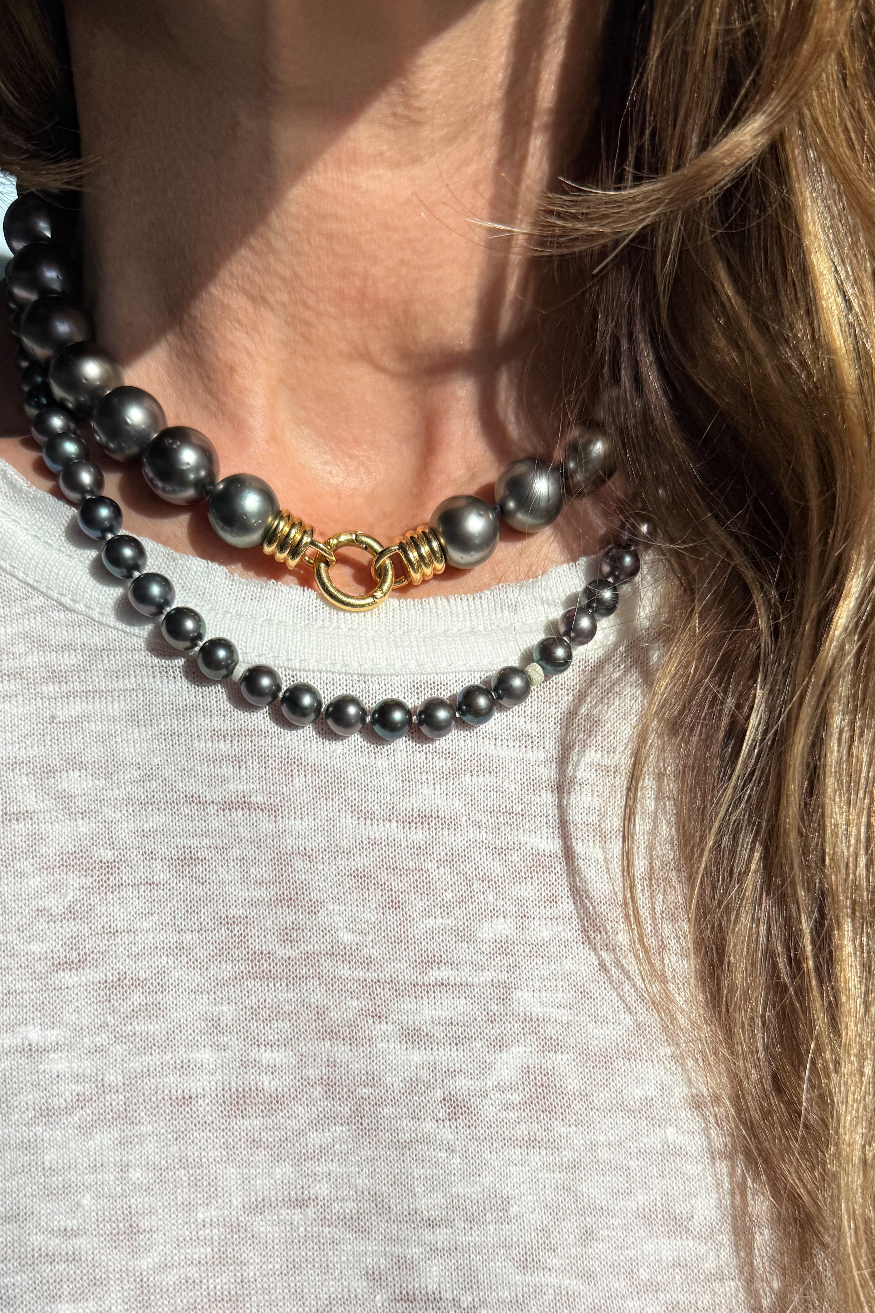 Freshwater Grey Pearl & Safety Pin Necklace