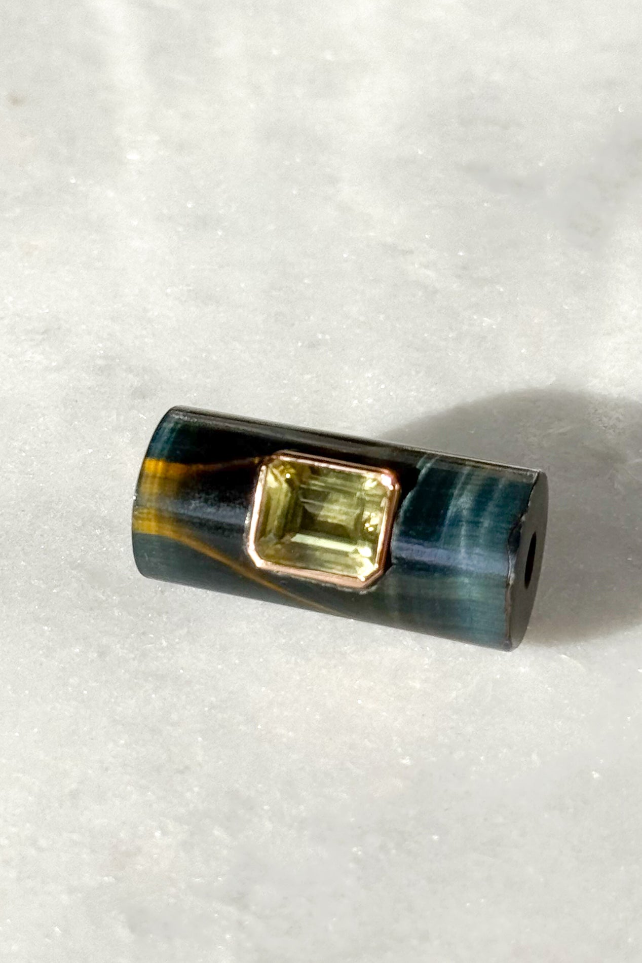 Blue Tiger Eye Long Bead with Lemon Quartz