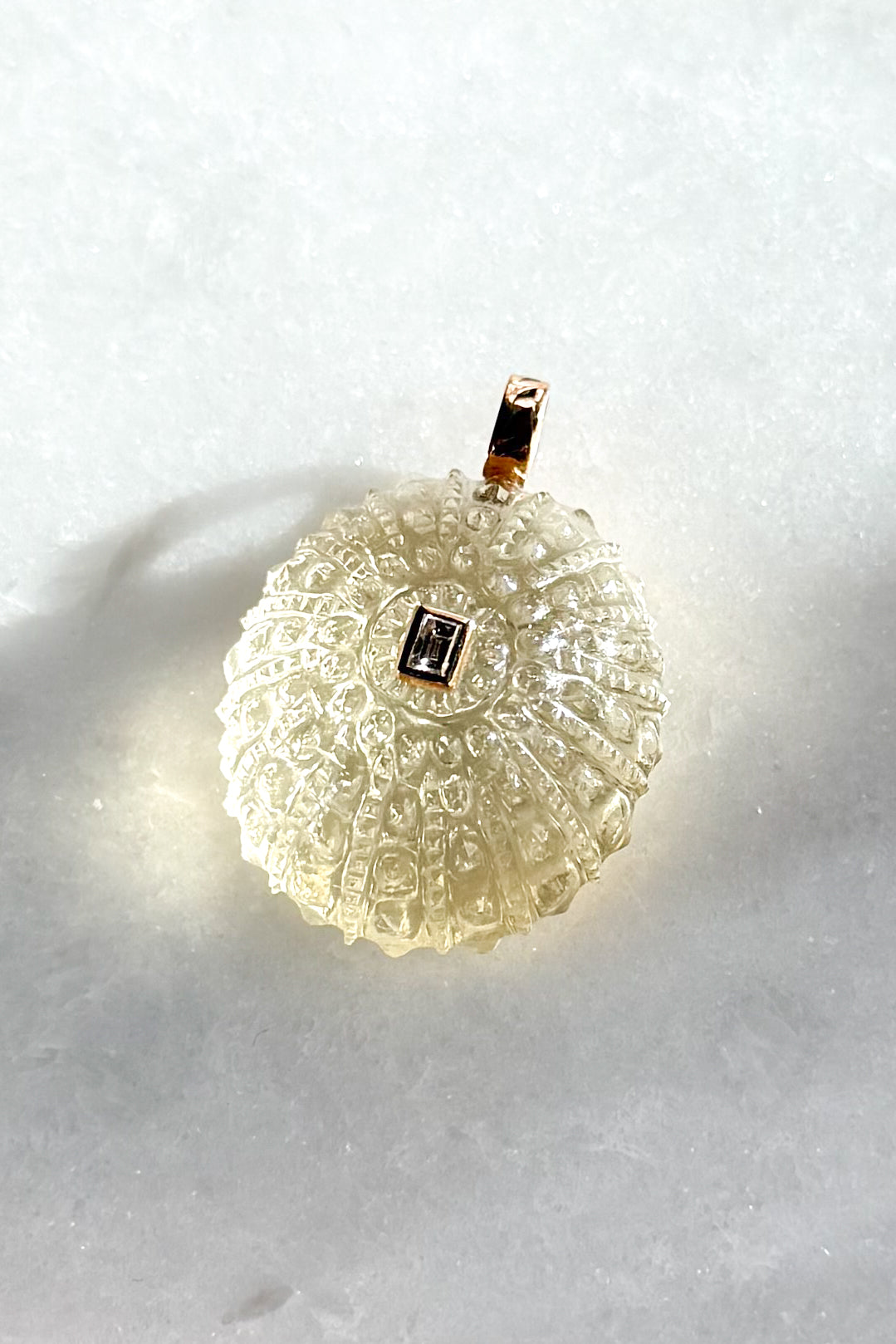 Lemon Quartz Sea Urchin with Diamond Charm