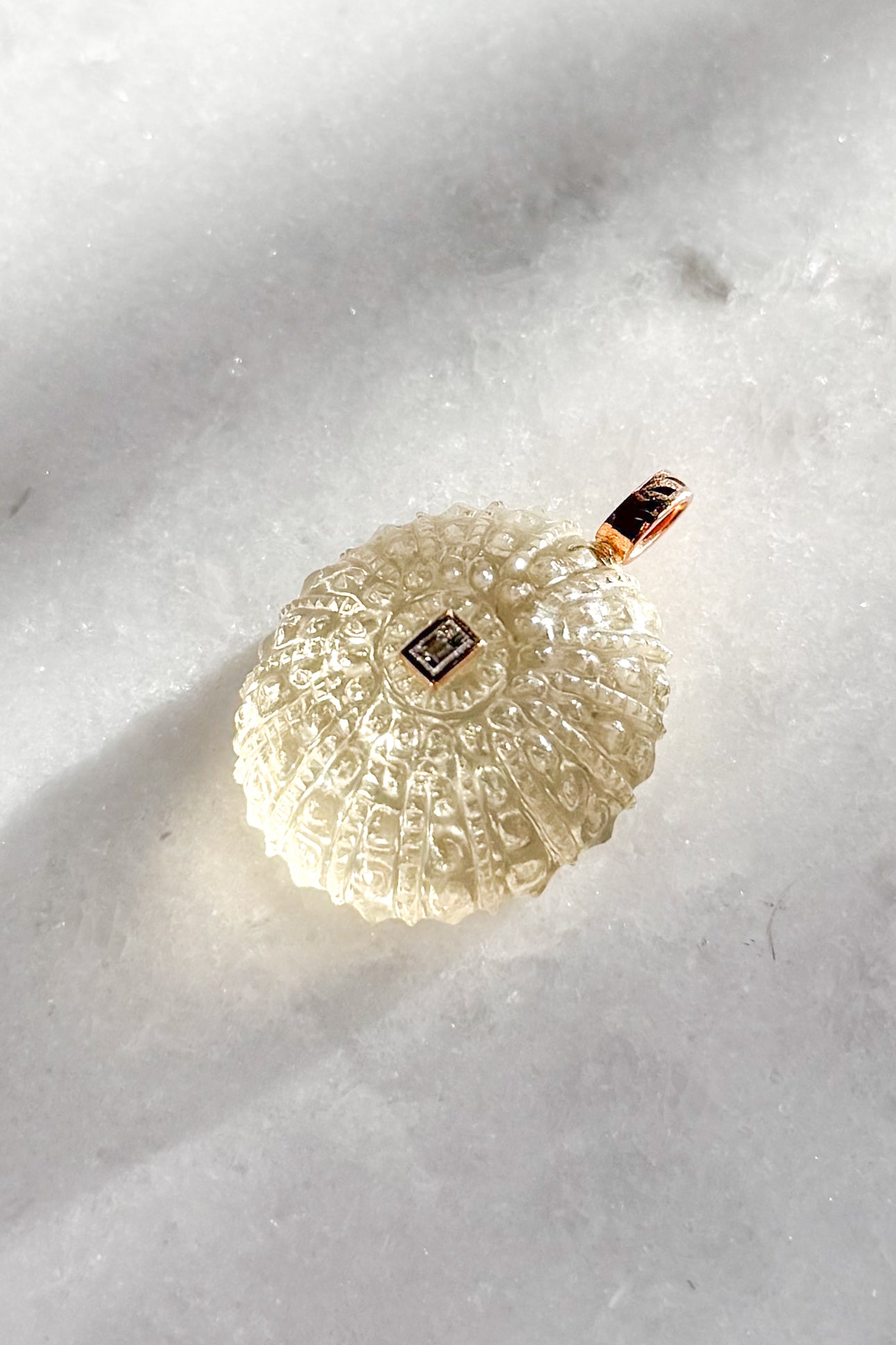 Lemon Quartz Sea Urchin with Diamond Charm
