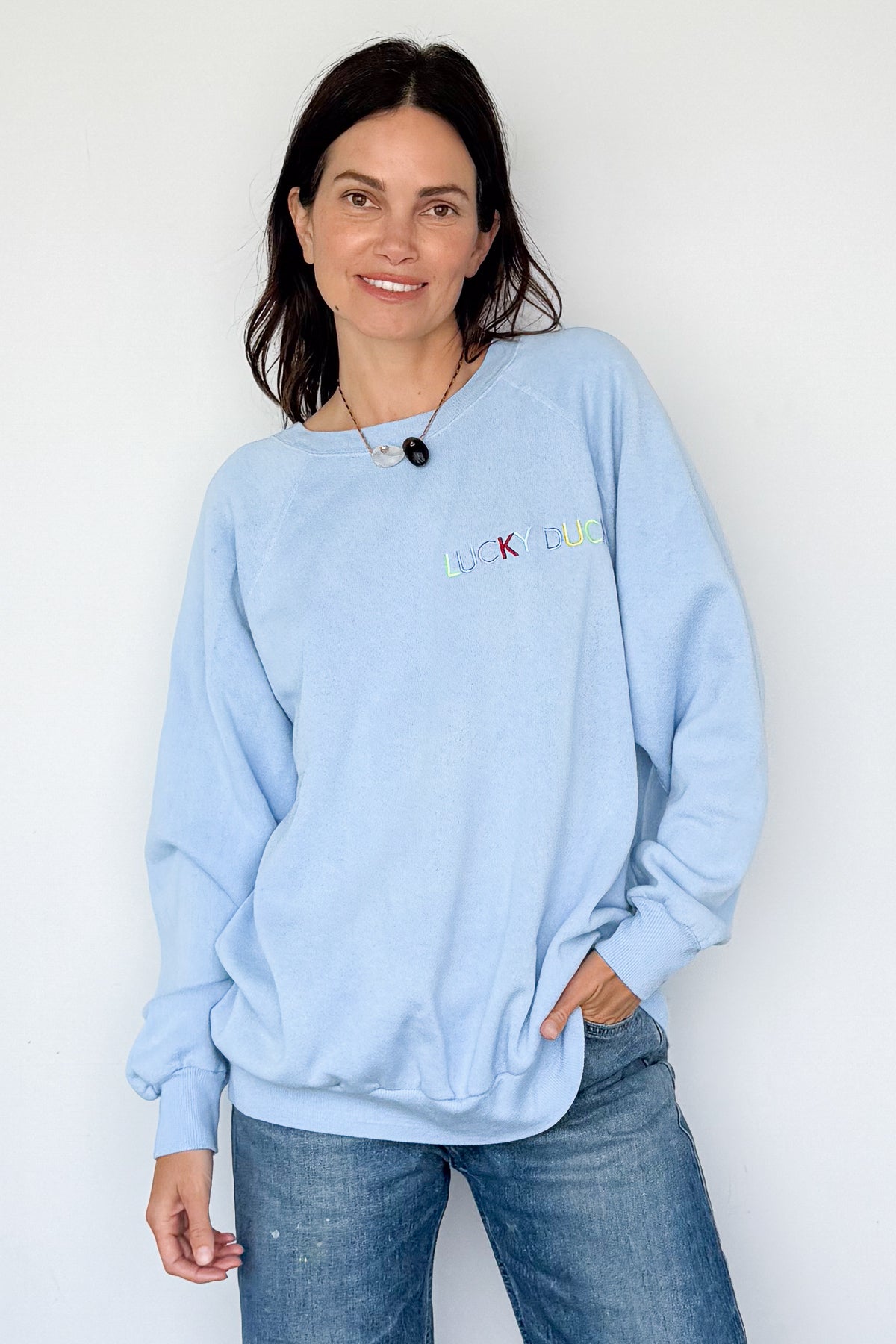 Lucky Duck Sweatshirt - LARGE Baby Blue