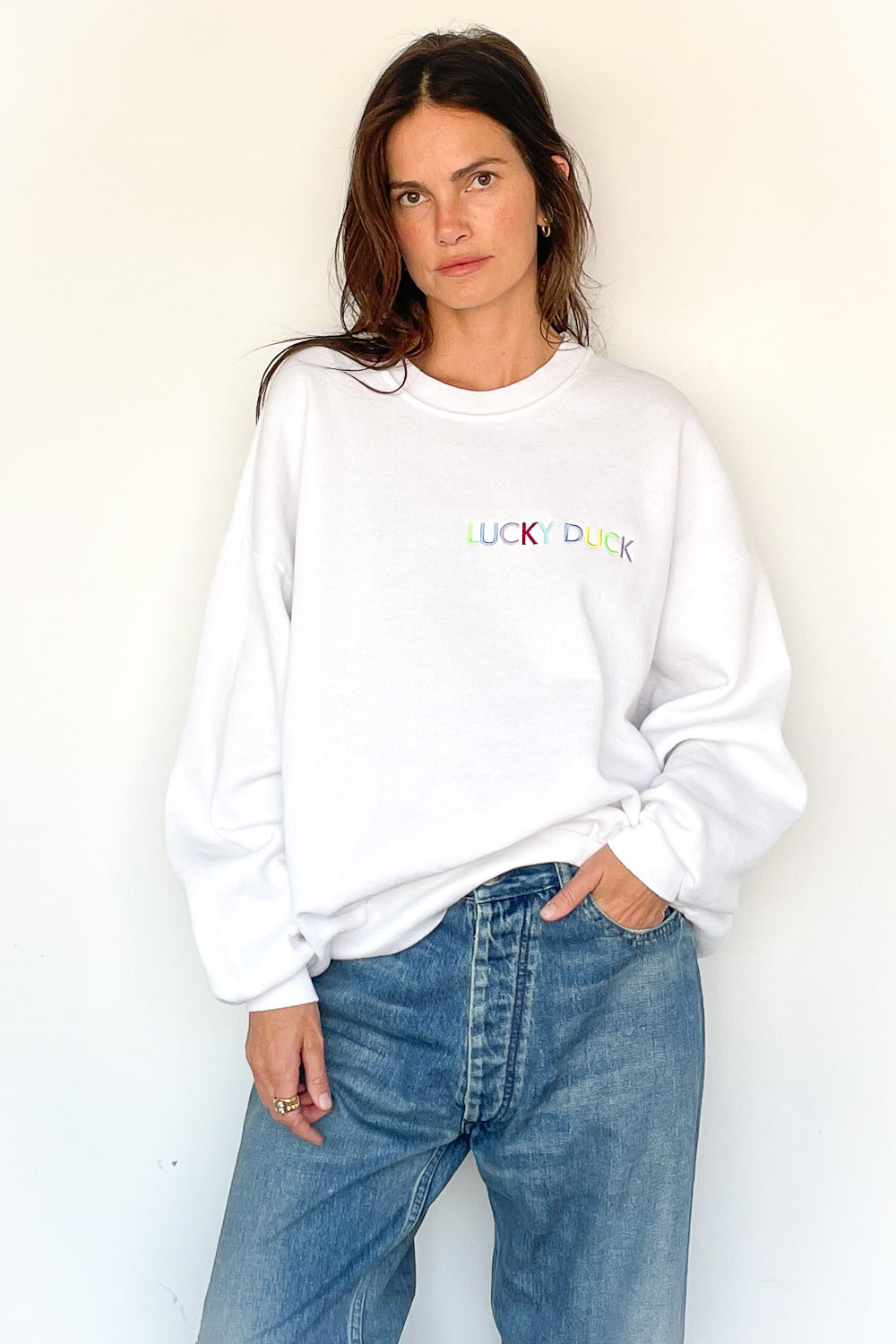 Lucky Duck Sweatshirt - LARGE White