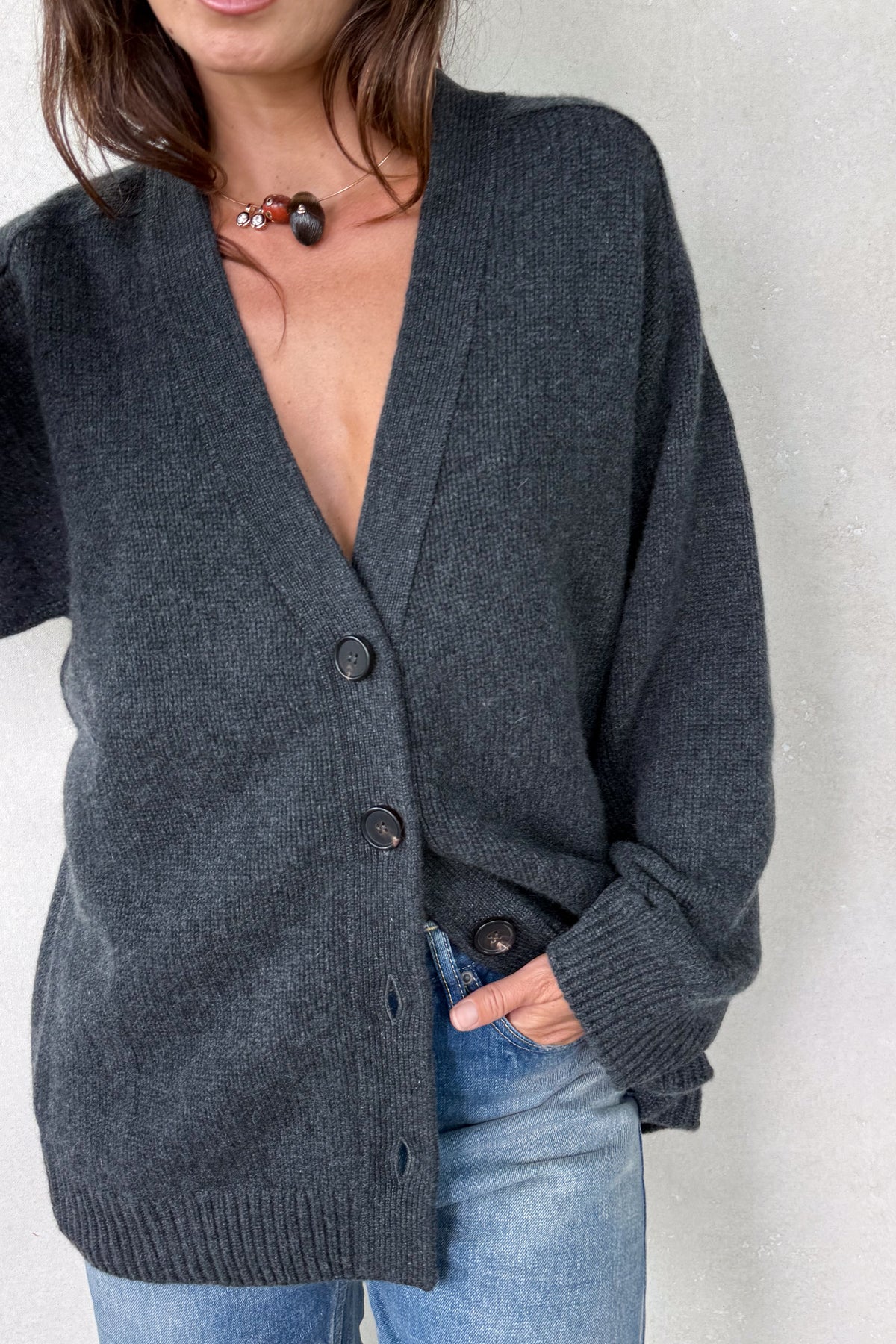 Gassin Charcoal Cashmere Cardigan