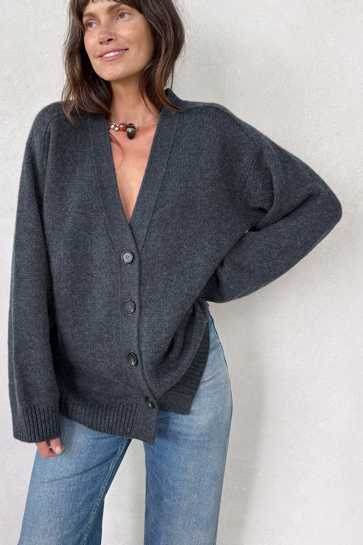 Gassin Charcoal Cashmere Cardigan