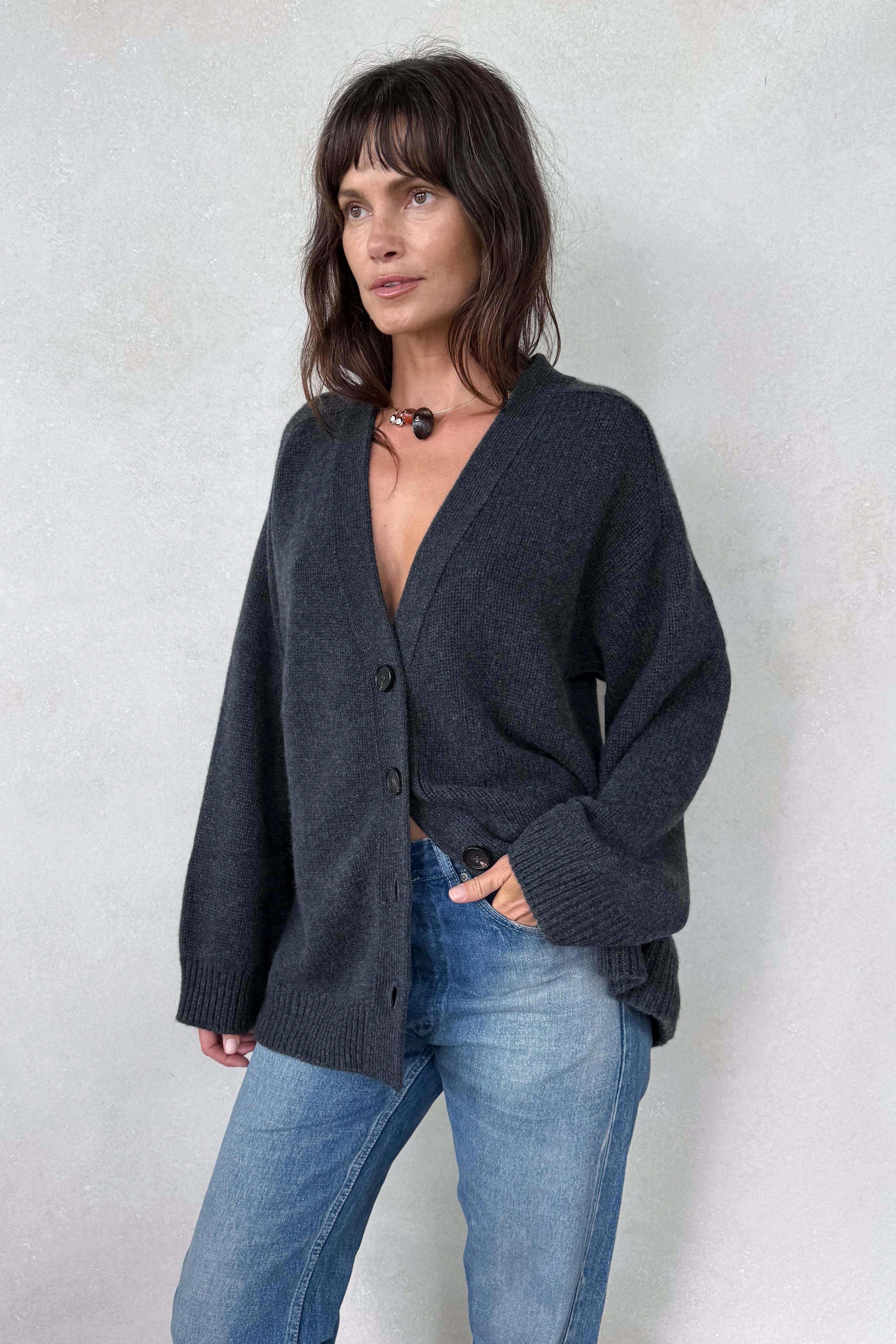 Gassin Charcoal Cashmere Cardigan