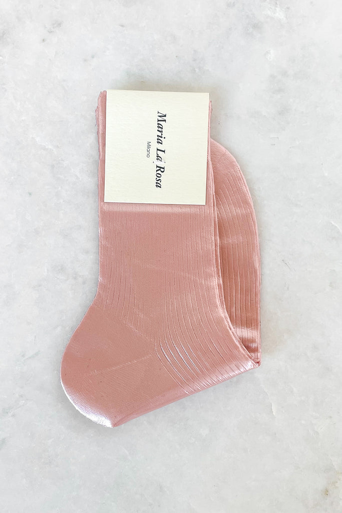 Pale Pink Ribbed Laminated Socks