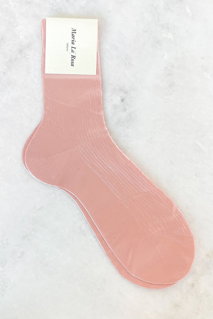 Pale Pink Ribbed Laminated Socks