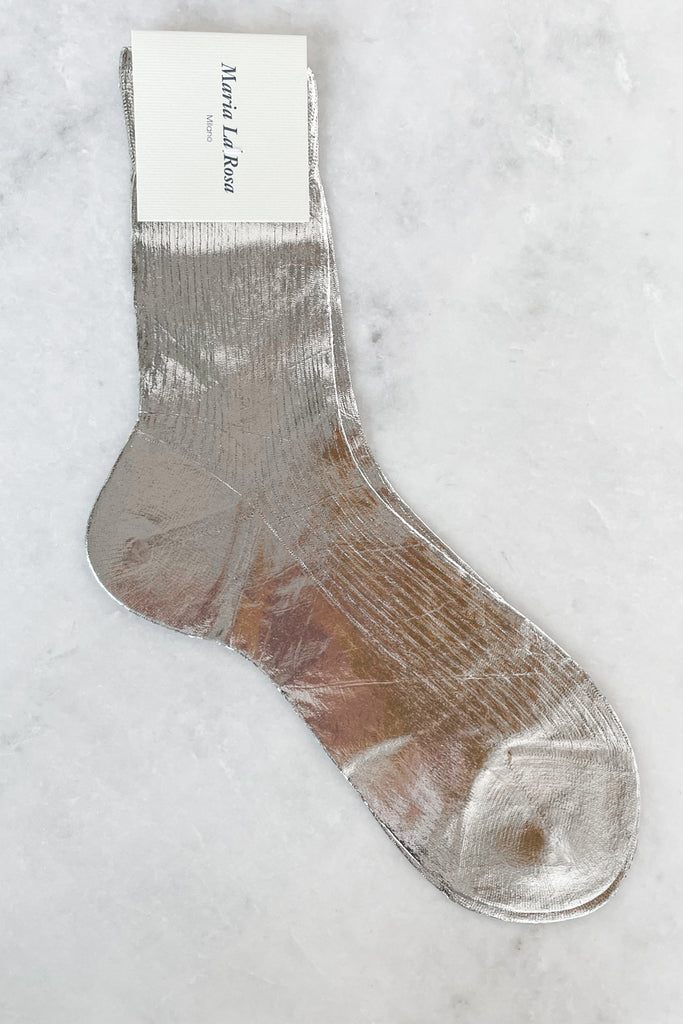 Silver Ribbed Laminated Socks