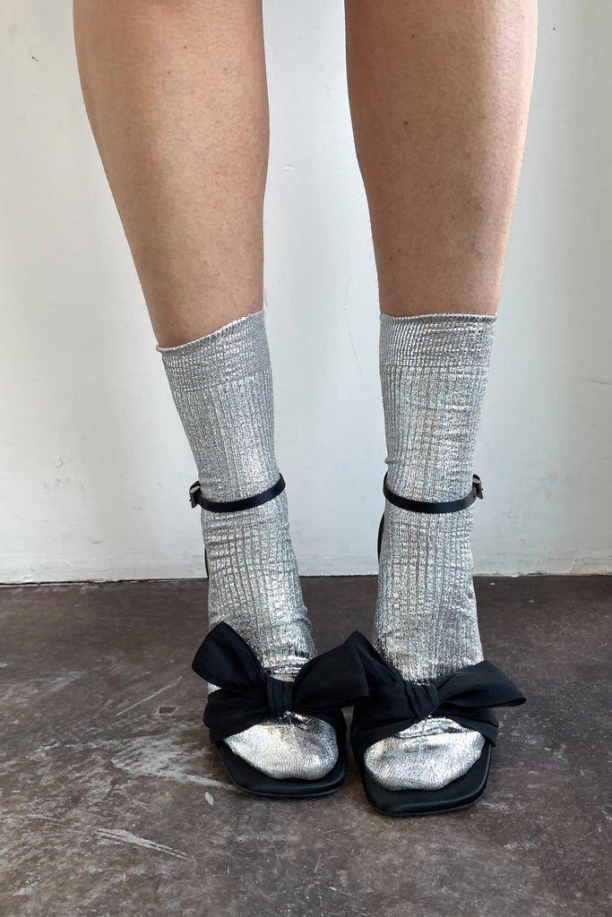 Silver Ribbed Laminated Socks