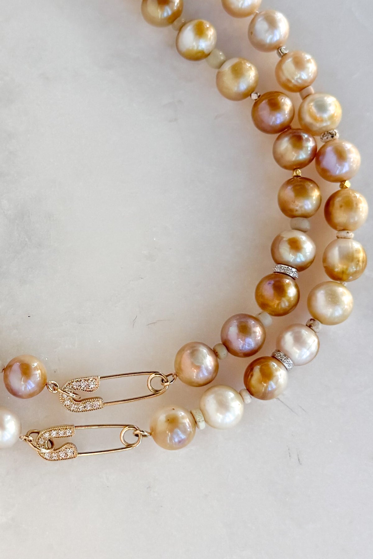 Golden White Nila Pearl Necklace With Pave Pin Clasp