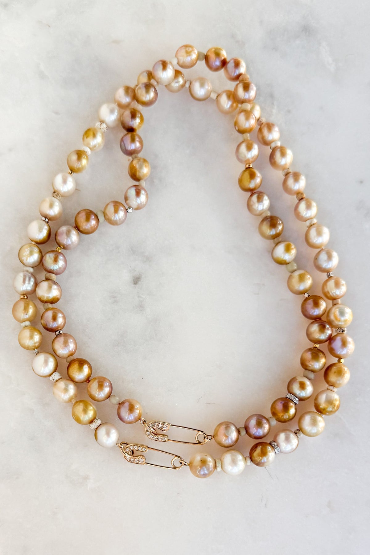 Golden White Nila Pearl Necklace With Pave Pin Clasp