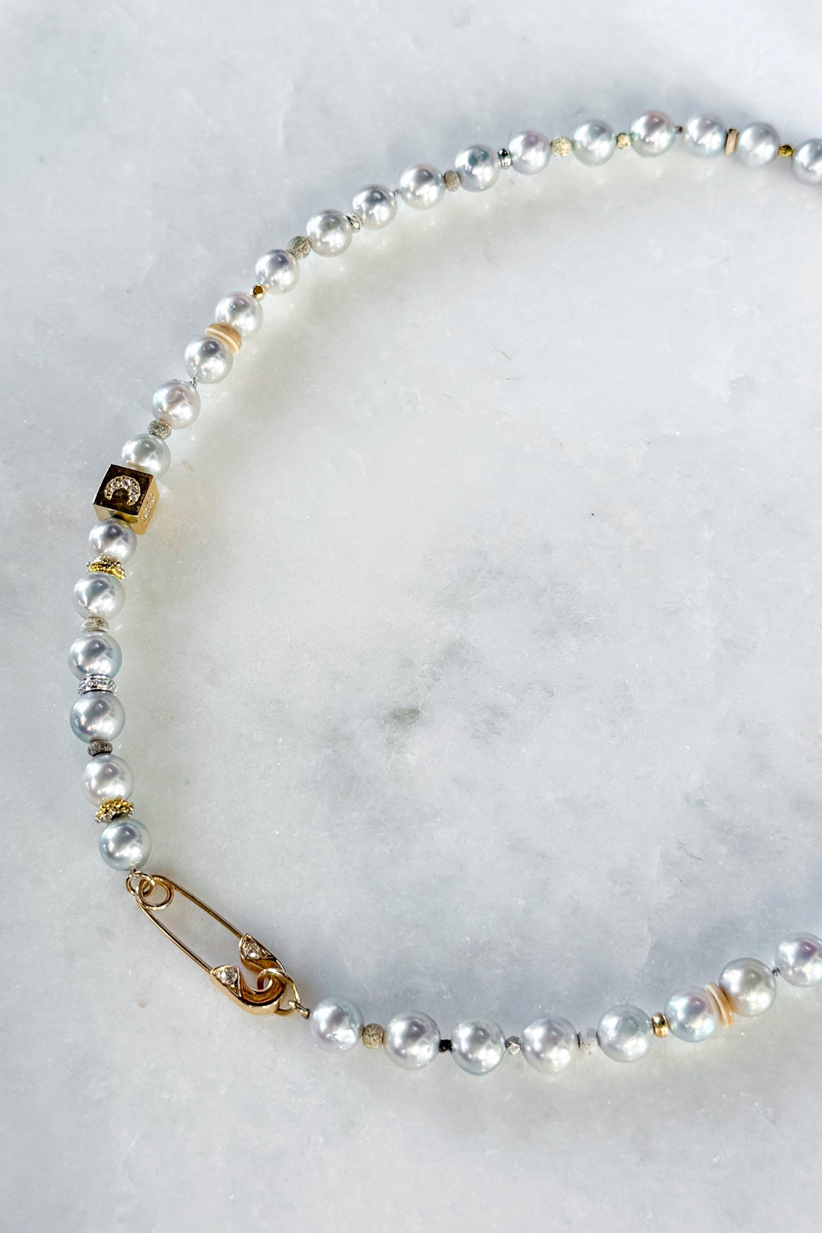 Moon Akoya Pearl Necklace With Diamond Pin Clasp