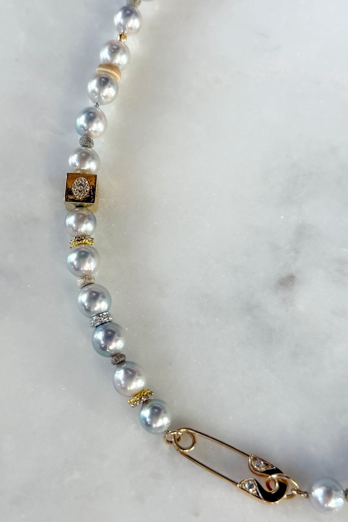 Moon Akoya Pearl Necklace With Diamond Pin Clasp