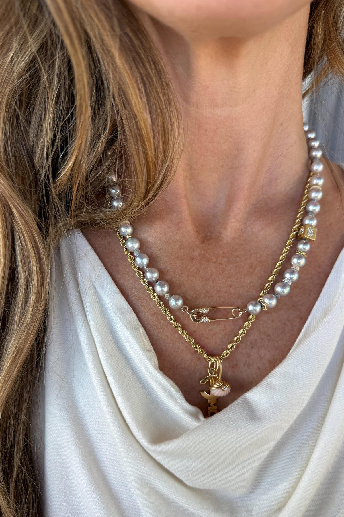 Moon Akoya Pearl Necklace With Diamond Pin Clasp
