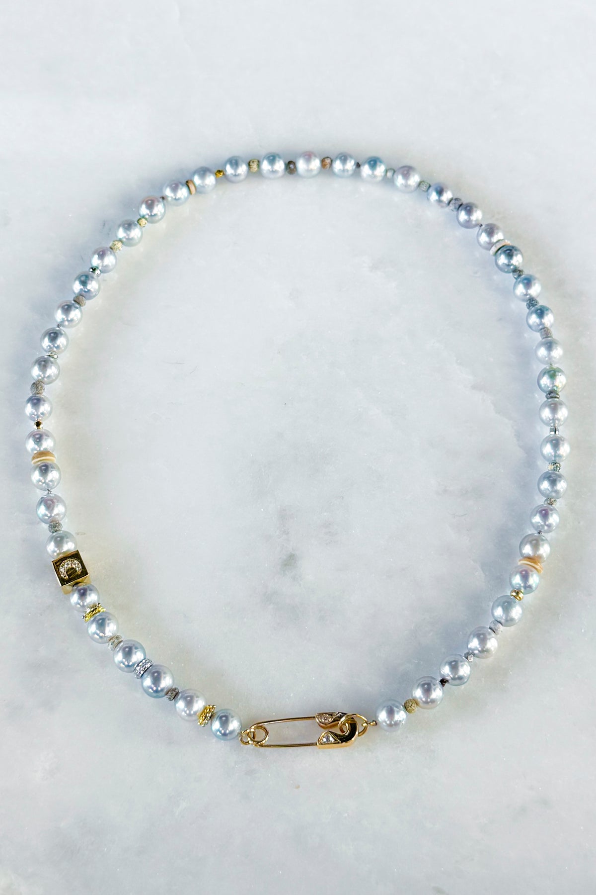 Moon Akoya Pearl Necklace With Diamond Pin Clasp