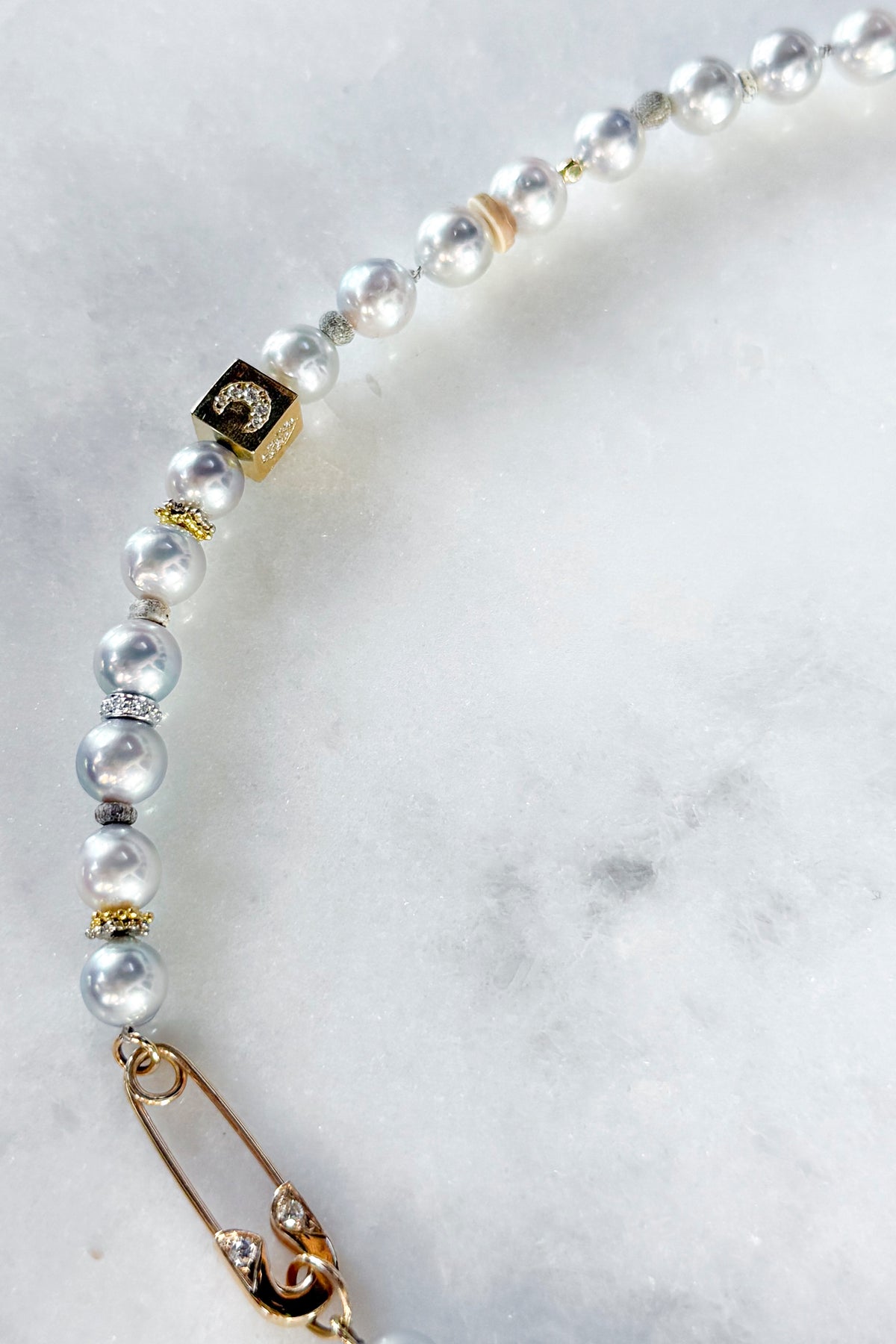 Moon Akoya Pearl Necklace With Diamond Pin Clasp