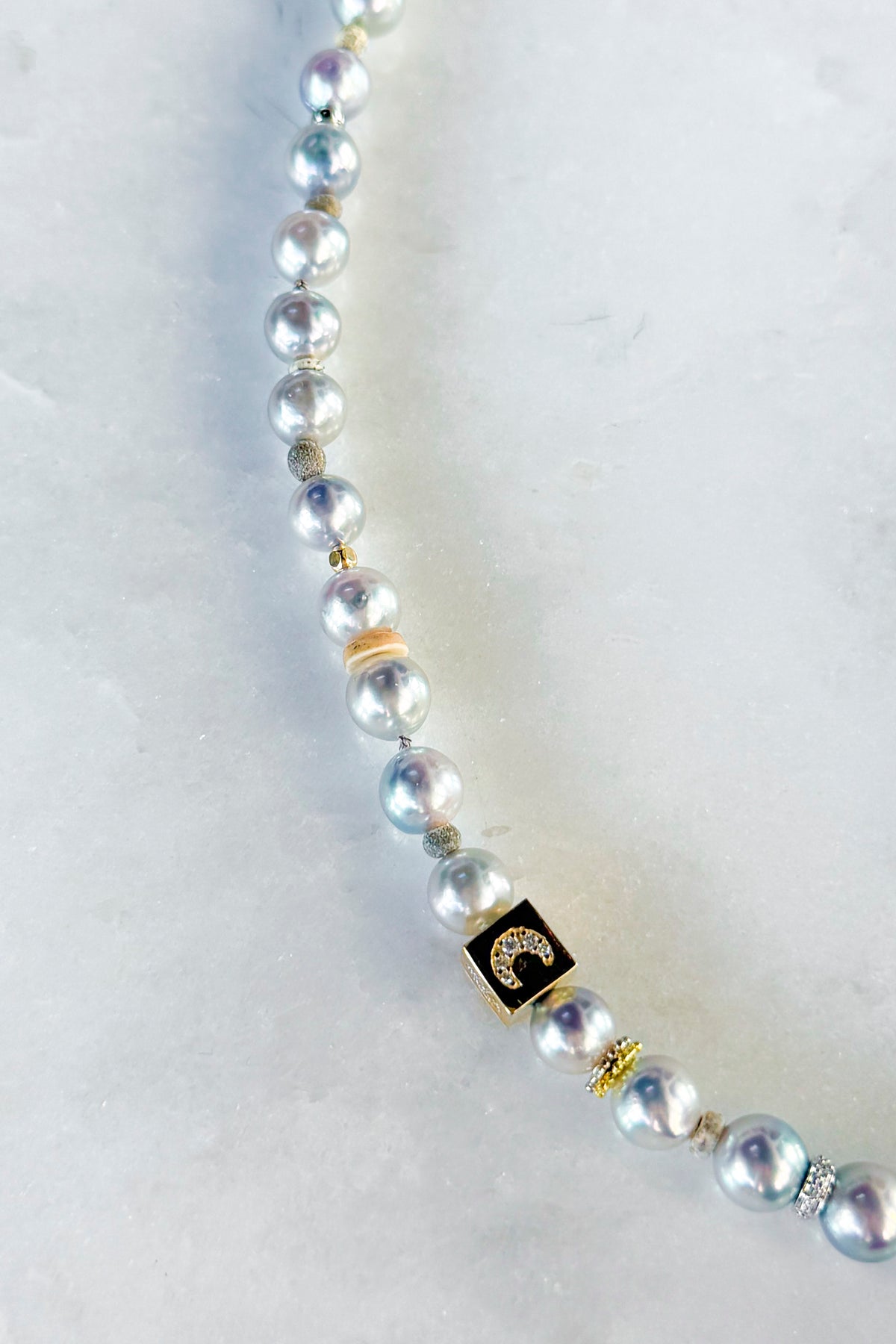 Moon Akoya Pearl Necklace With Diamond Pin Clasp