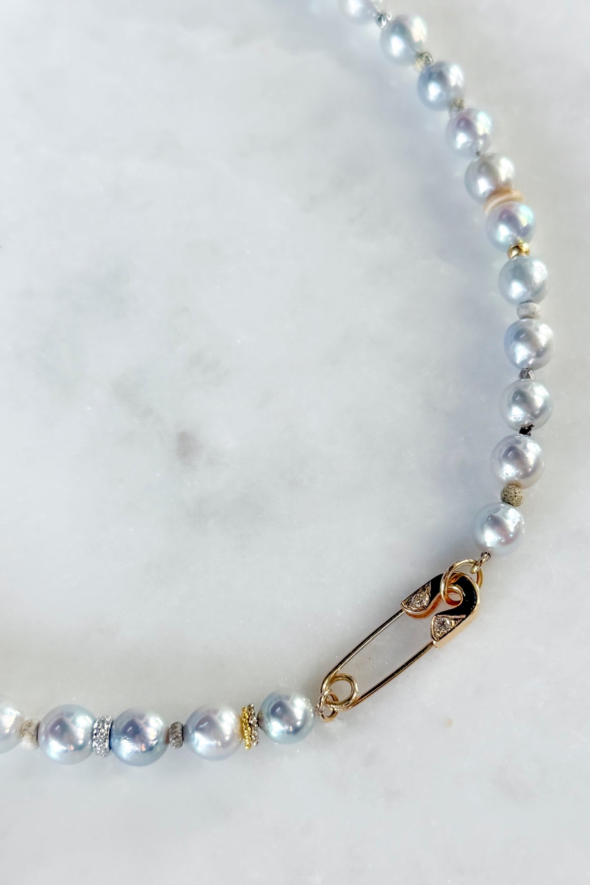 Moon Akoya Pearl Necklace With Diamond Pin Clasp