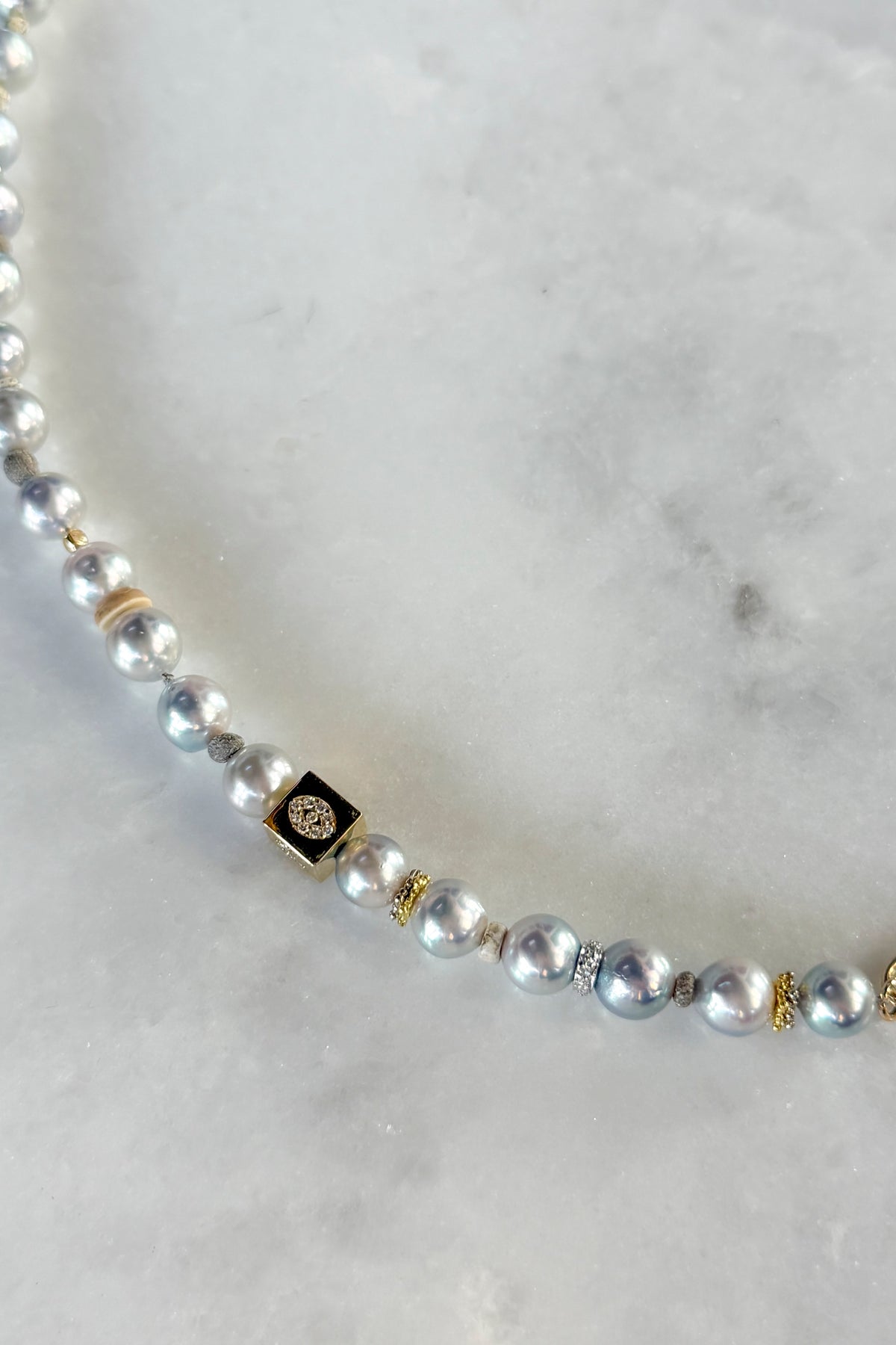 Moon Akoya Pearl Necklace With Diamond Pin Clasp