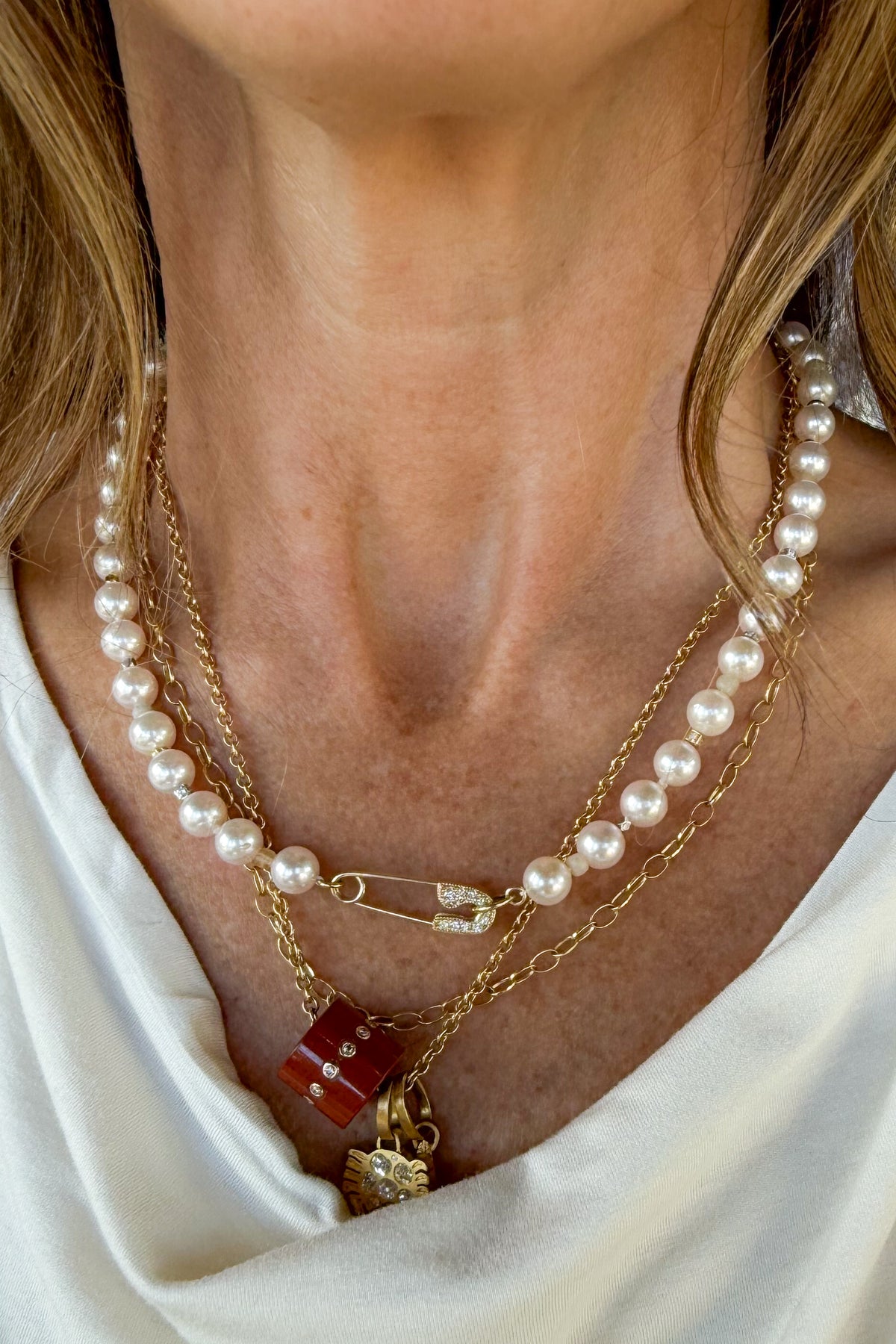 Natural Akoya Pearl Necklace With Pave Pin Clasp