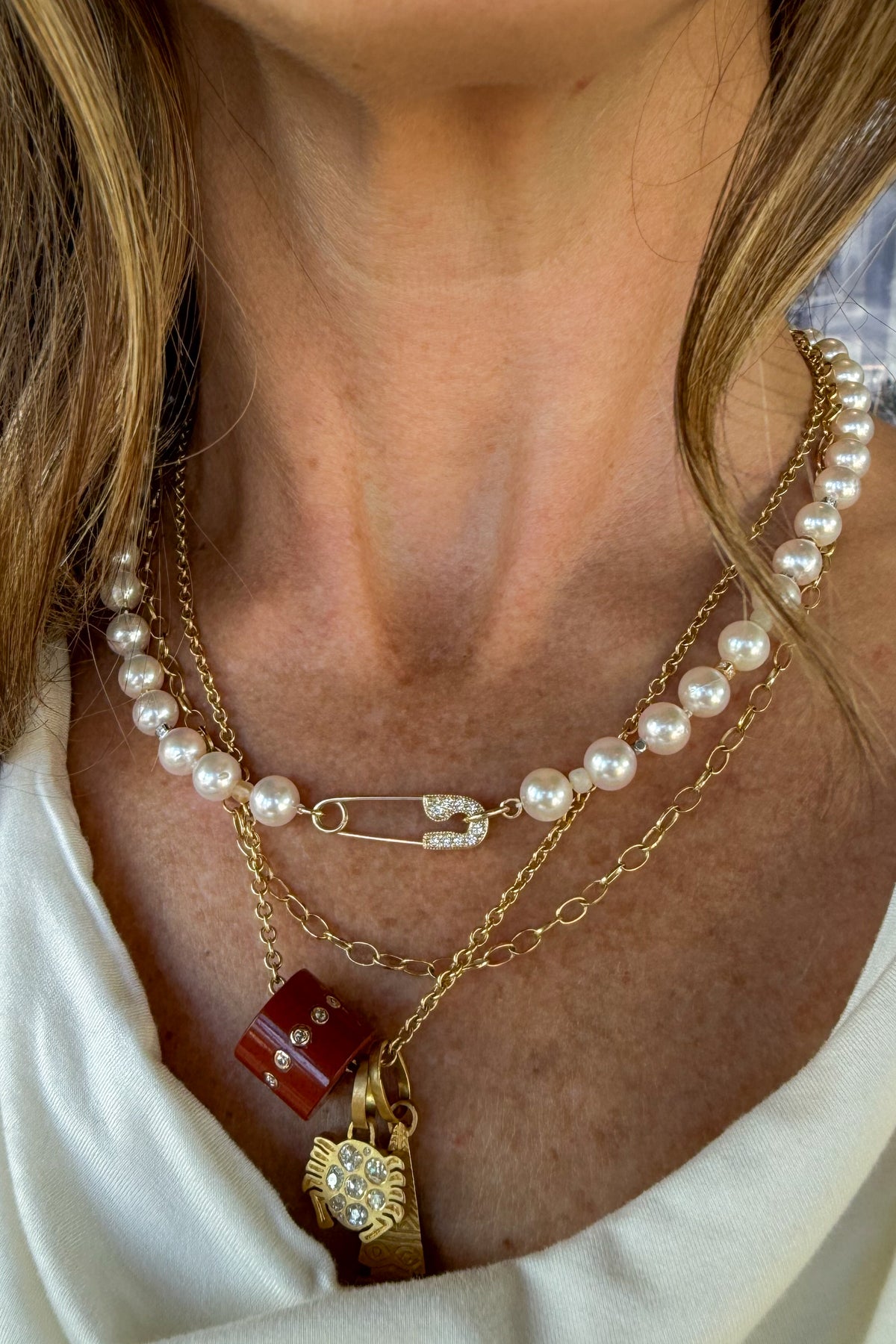 Natural Akoya Pearl Necklace With Pave Pin Clasp