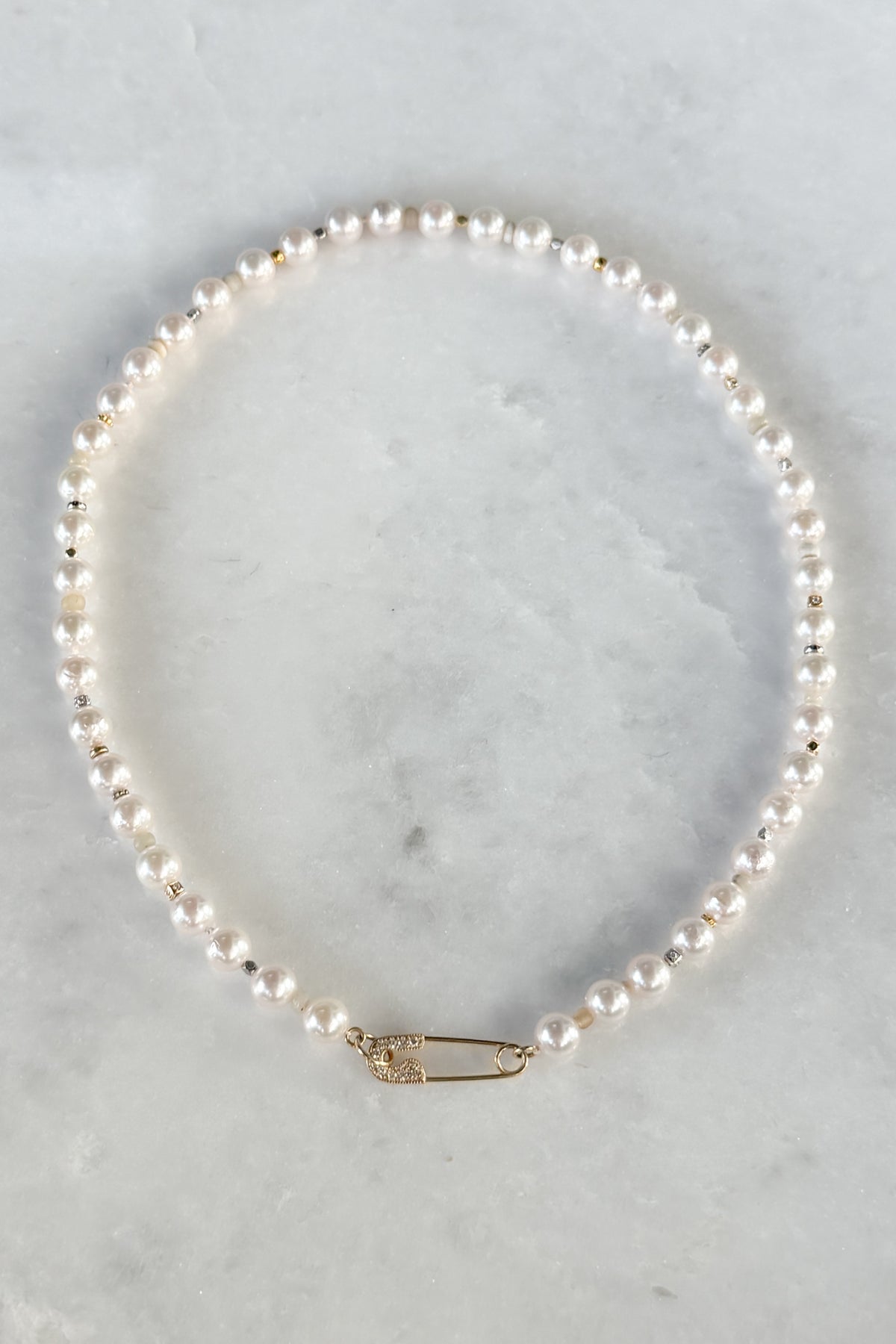 Natural Akoya Pearl Necklace With Pave Pin Clasp