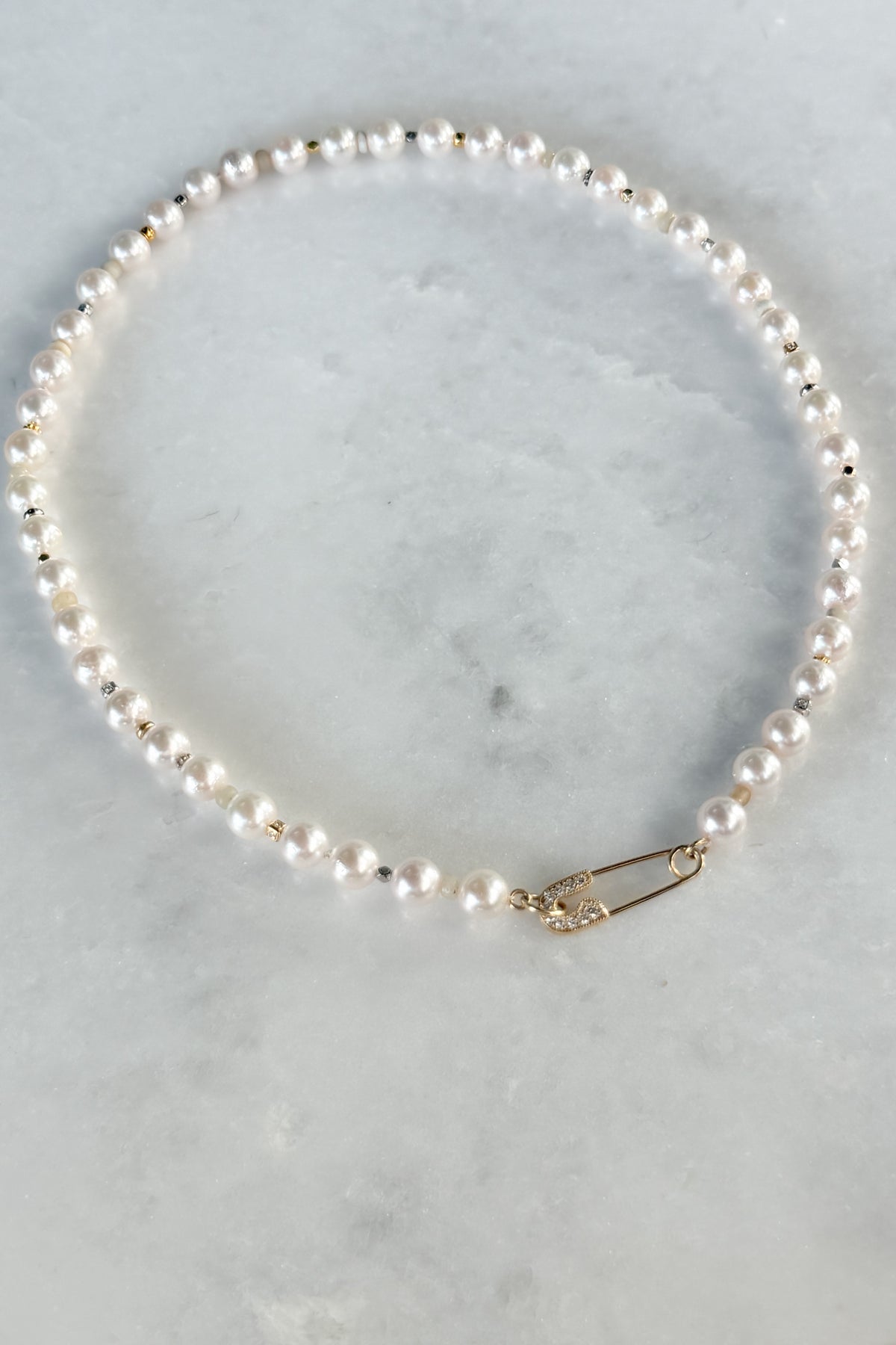Natural Akoya Pearl Necklace With Pave Pin Clasp
