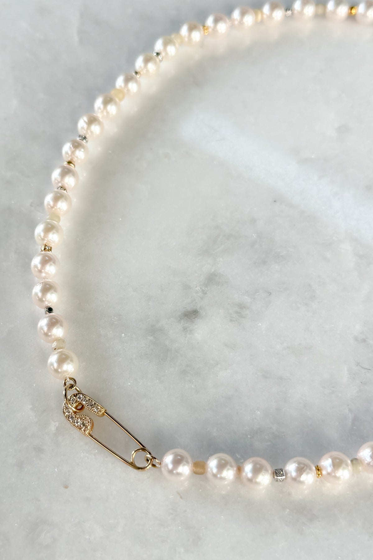 Natural Akoya Pearl Necklace With Pave Pin Clasp