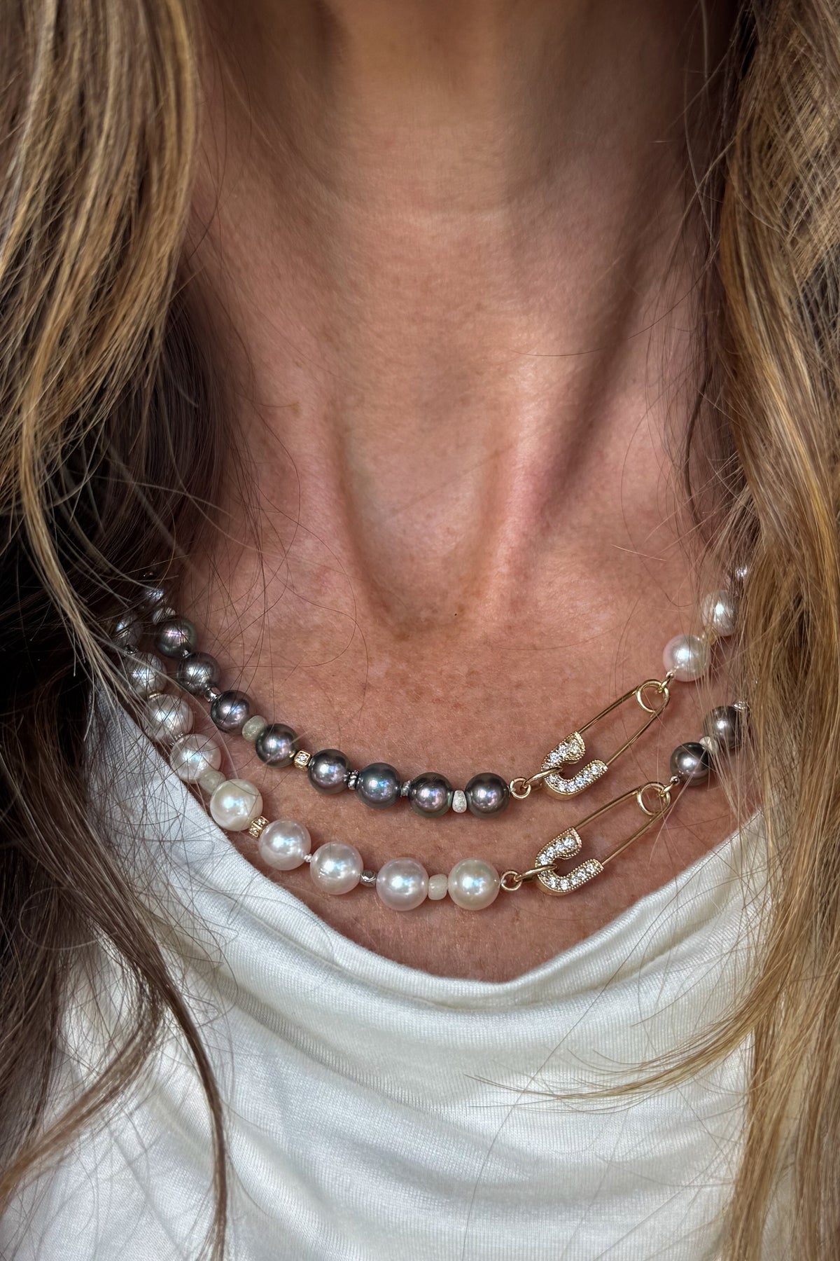 Peacock Akoya Pearl Necklace With Pave Pin Clasp