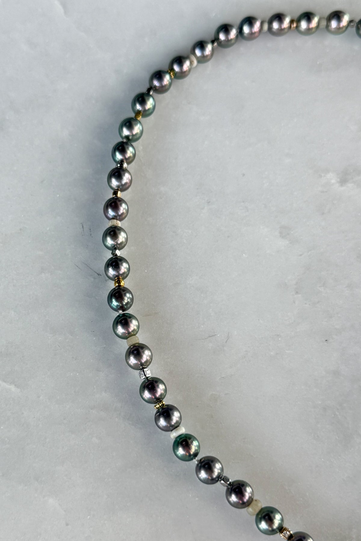 Peacock Akoya Pearl Necklace With Pave Pin Clasp