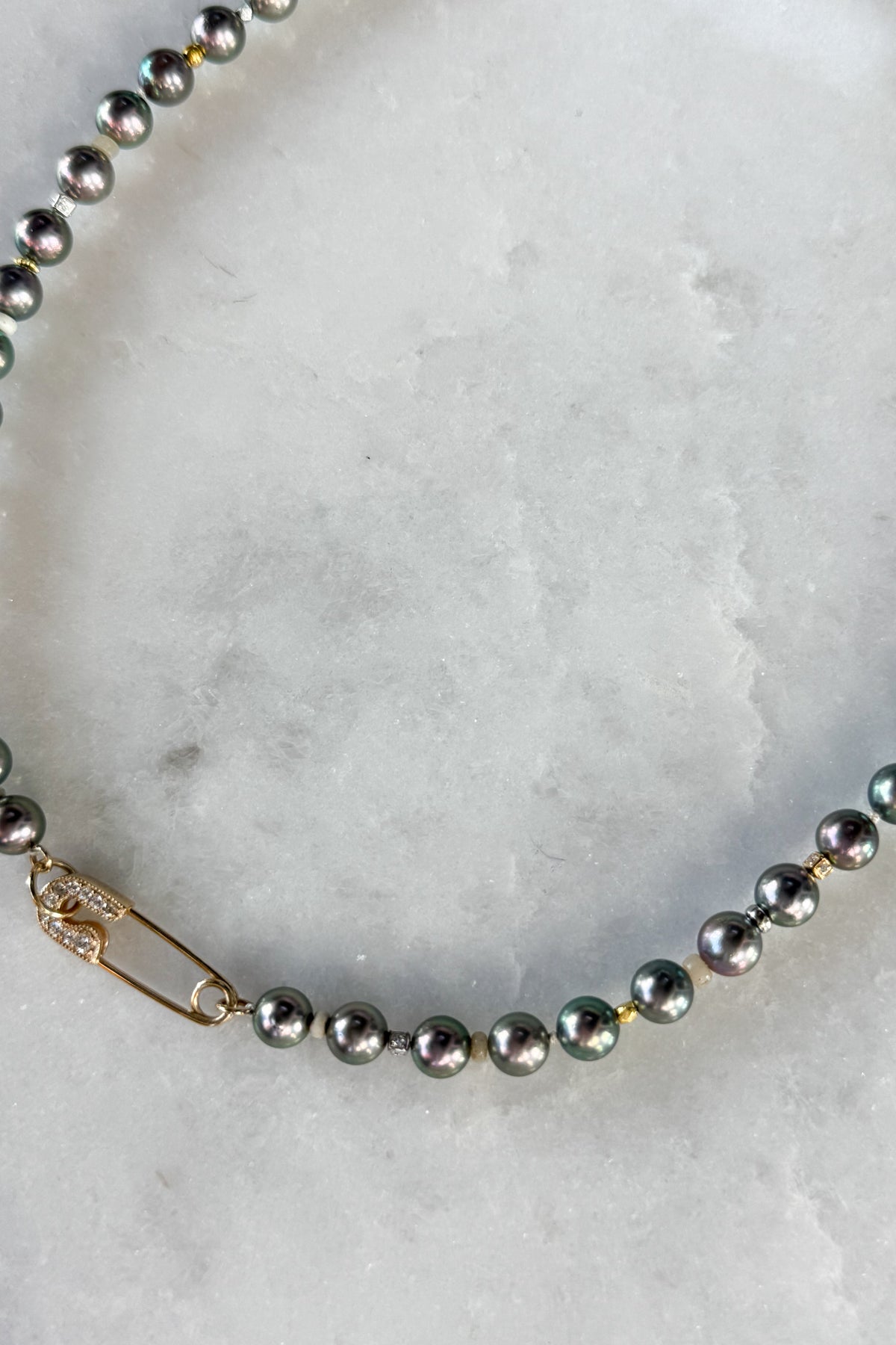 Peacock Akoya Pearl Necklace With Pave Pin Clasp