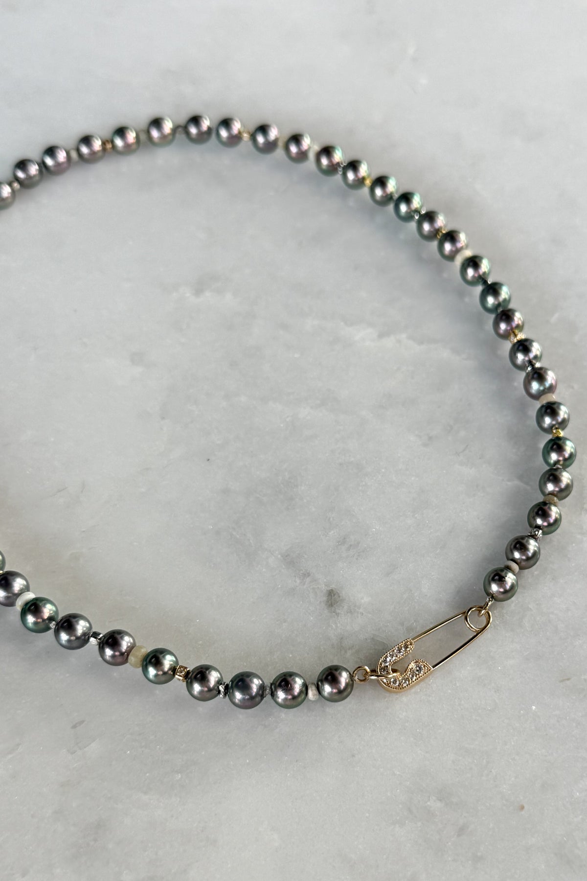 Peacock Akoya Pearl Necklace With Pave Pin Clasp