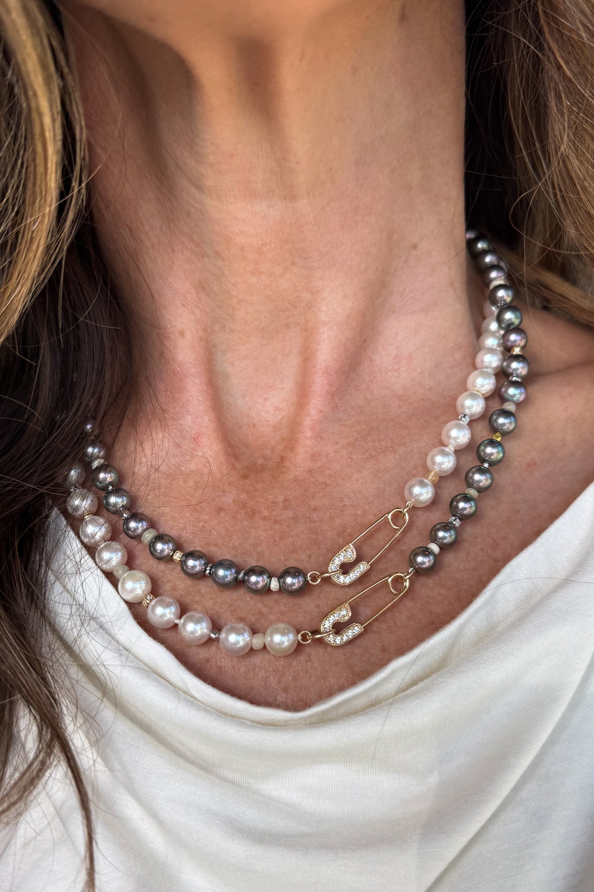 Peacock Akoya Pearl Necklace With Pave Pin Clasp