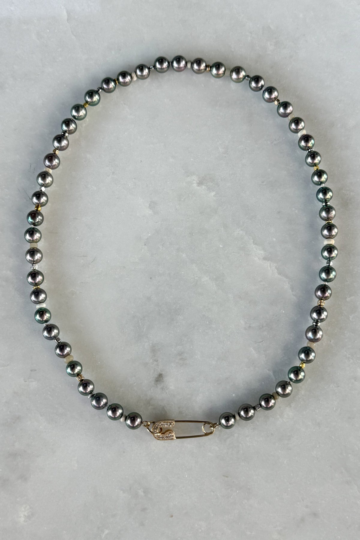 Peacock Akoya Pearl Necklace With Pave Pin Clasp