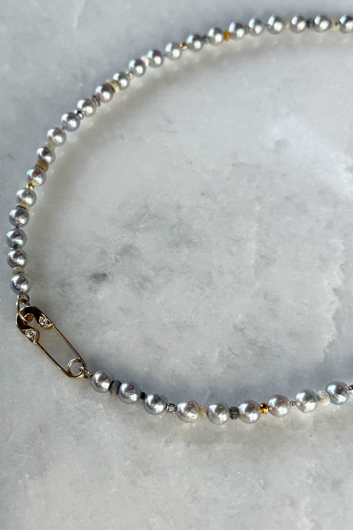 Skinny Akoya Pearl Necklace With Diamond Pin Clasp