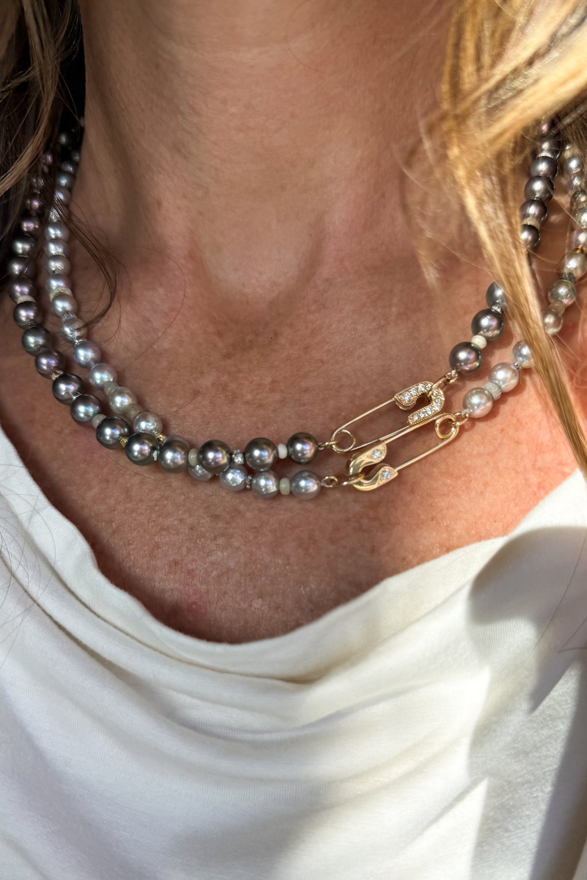 Skinny Akoya Pearl Necklace With Diamond Pin Clasp