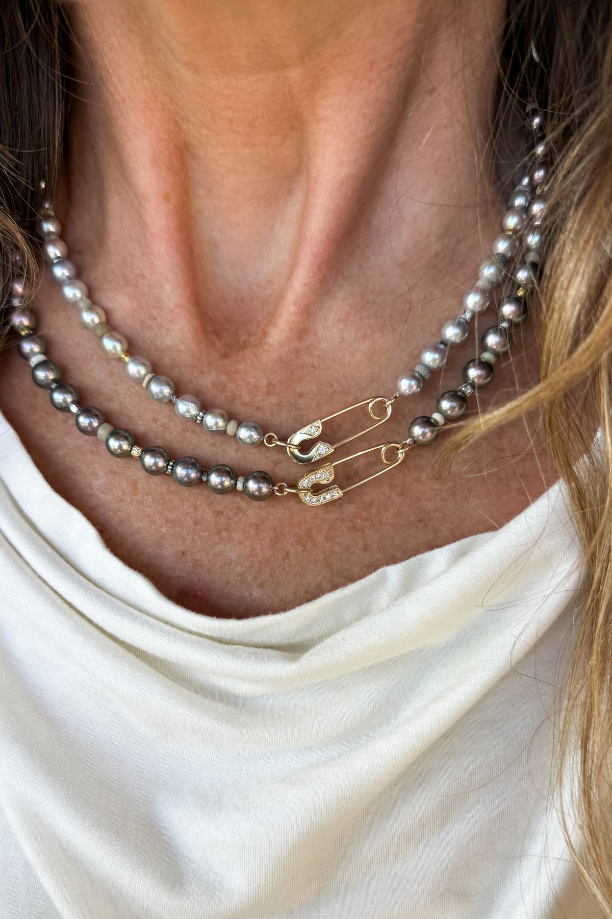 Skinny Akoya Pearl Necklace With Diamond Pin Clasp