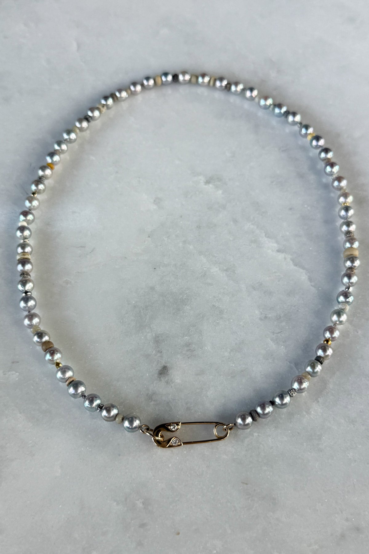 Skinny Akoya Pearl Necklace With Diamond Pin Clasp