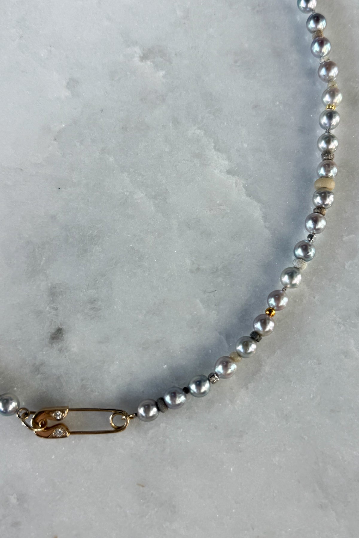 Skinny Akoya Pearl Necklace With Diamond Pin Clasp